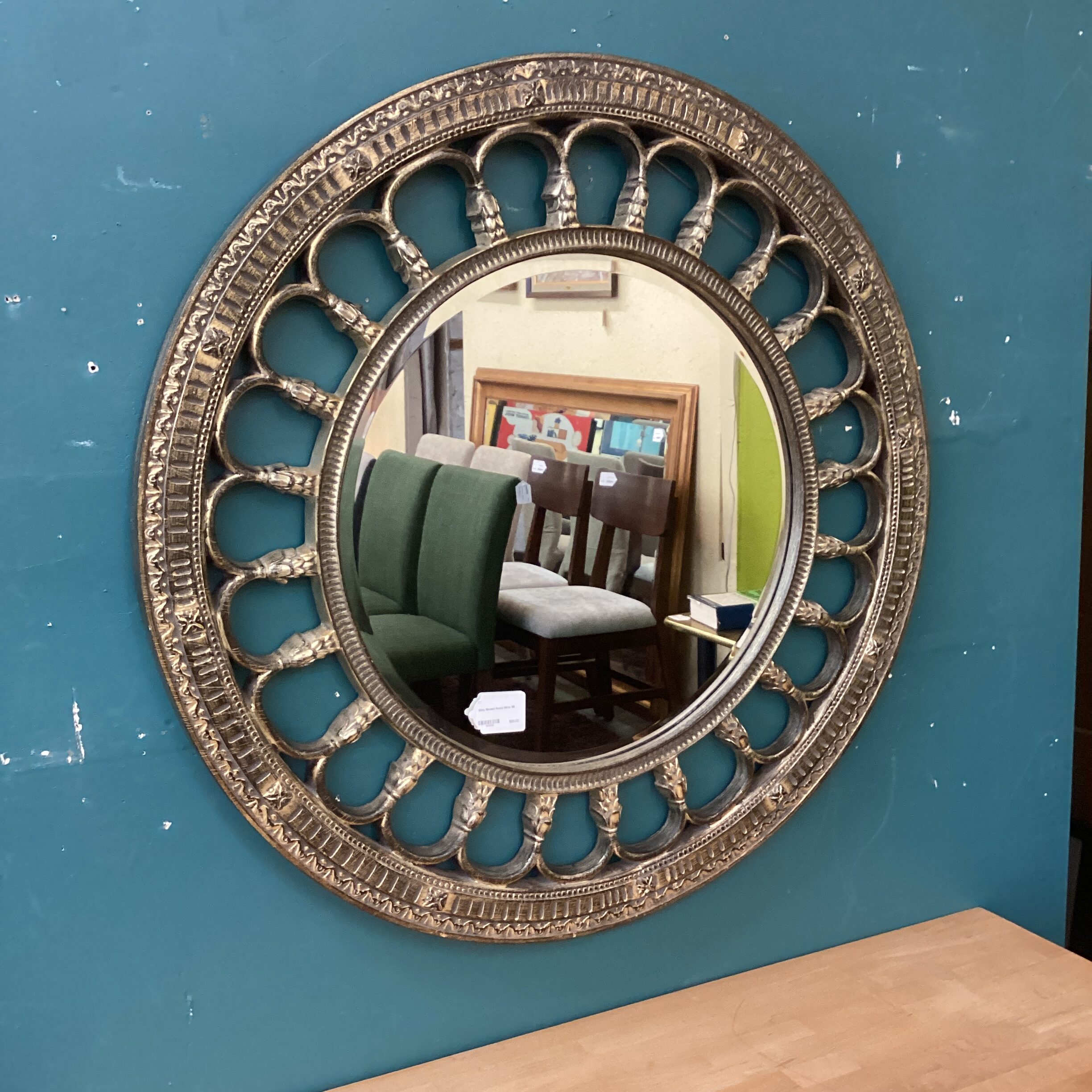 shiny beveled round mirror