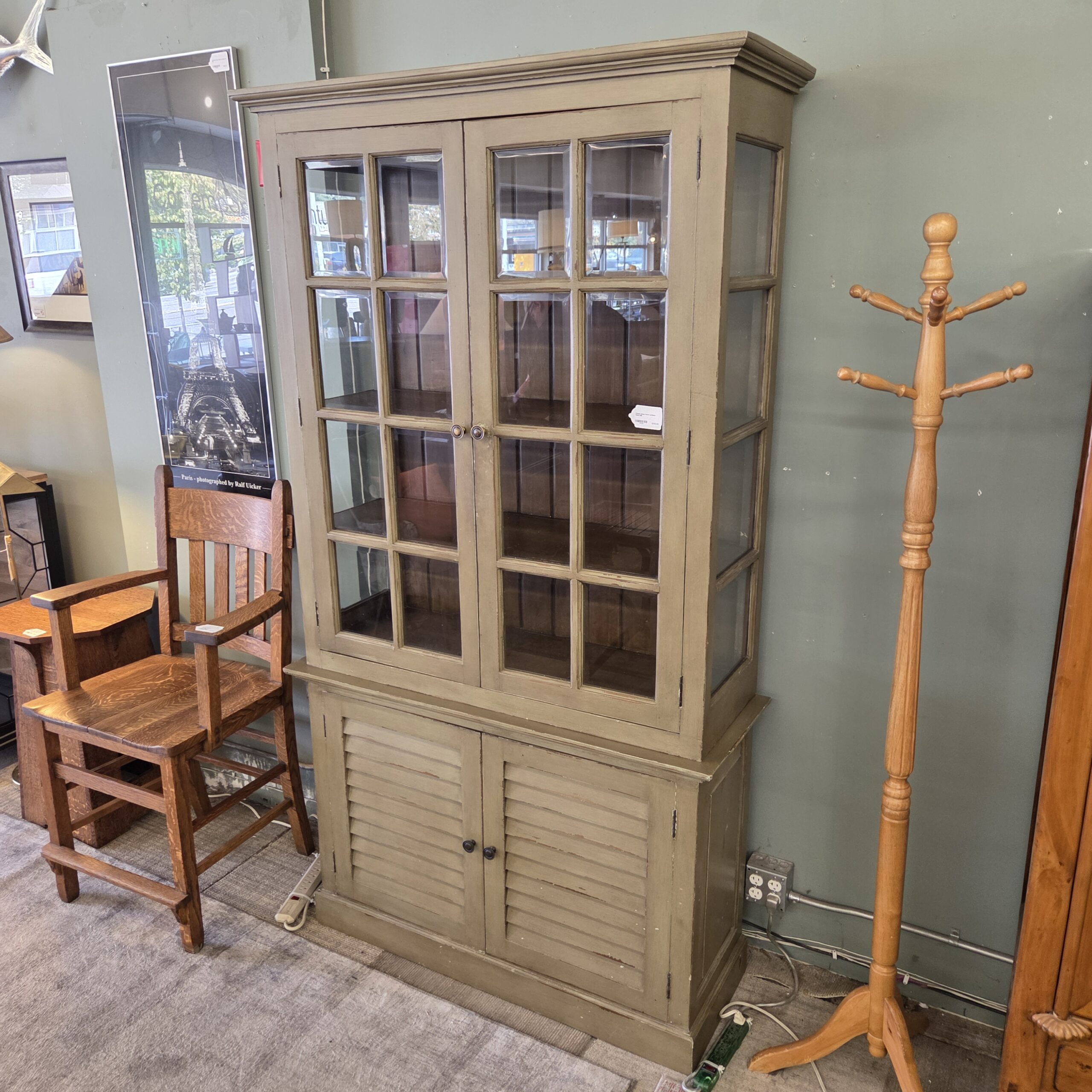 classic green hutch w/glass doors