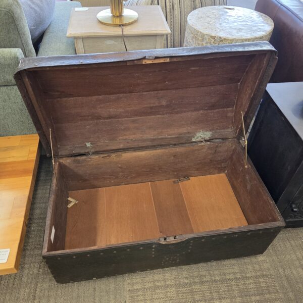 antique handmade leather trunk on castors