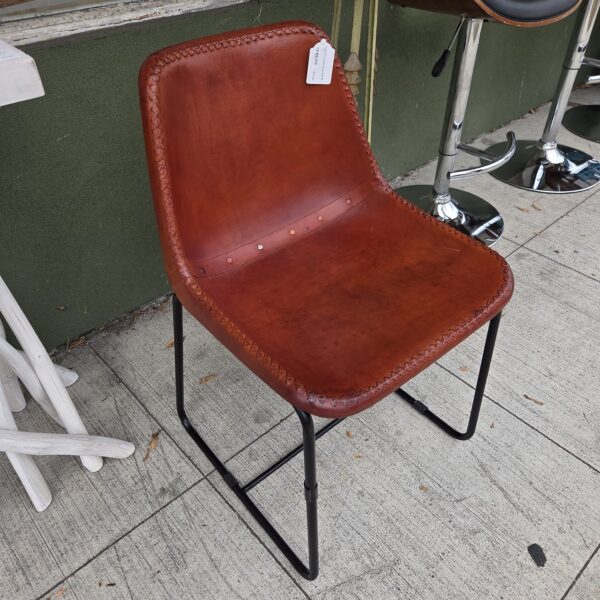 cb2 rust leather scoop chair