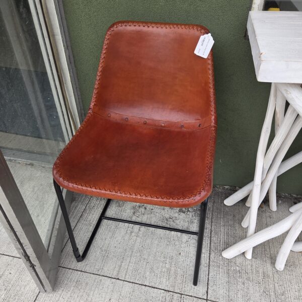 cb2 rust leather scoop chair