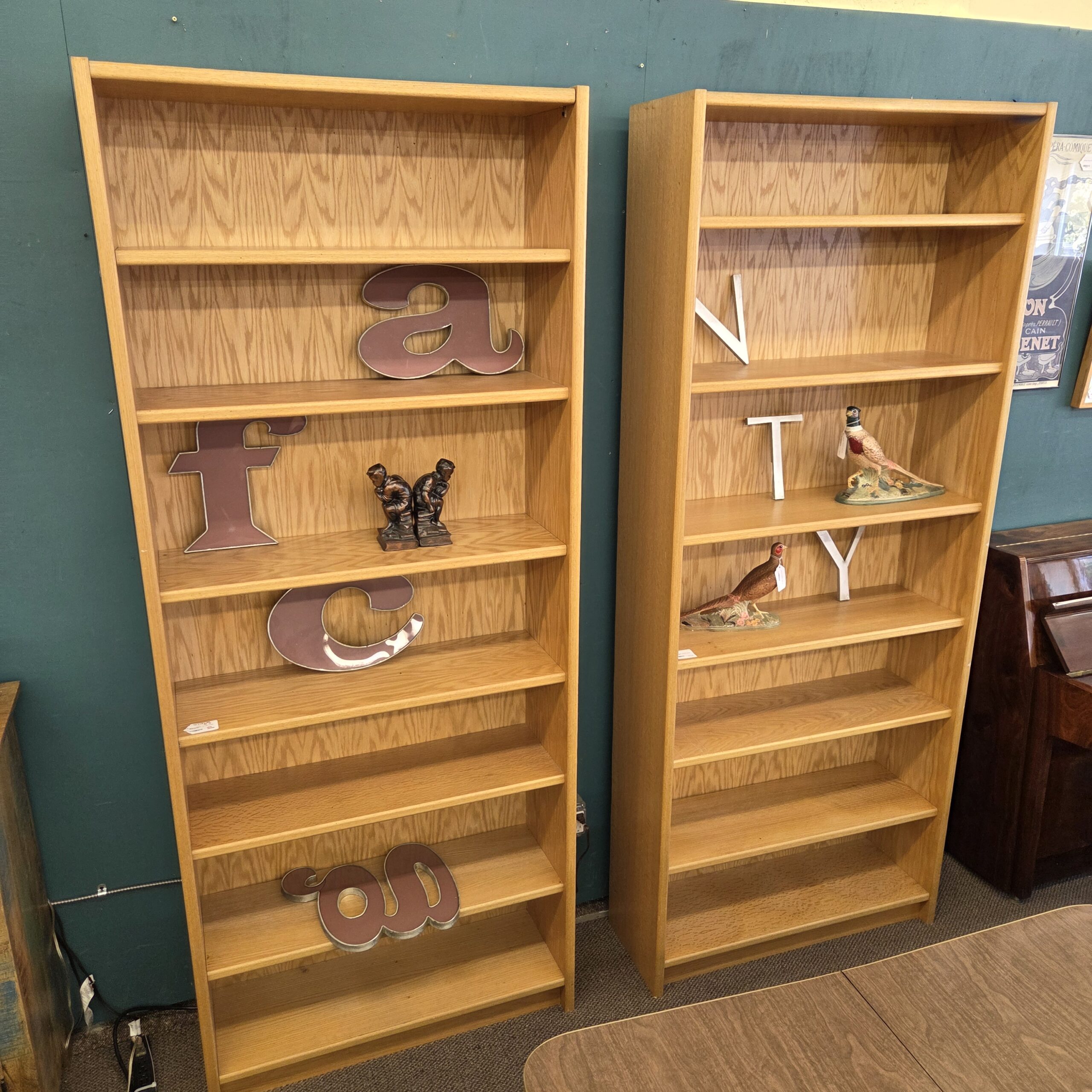 danish tall oak veneer bookcase