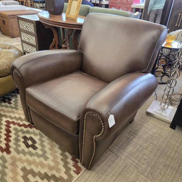 pottery barn brown leather club chair recliner