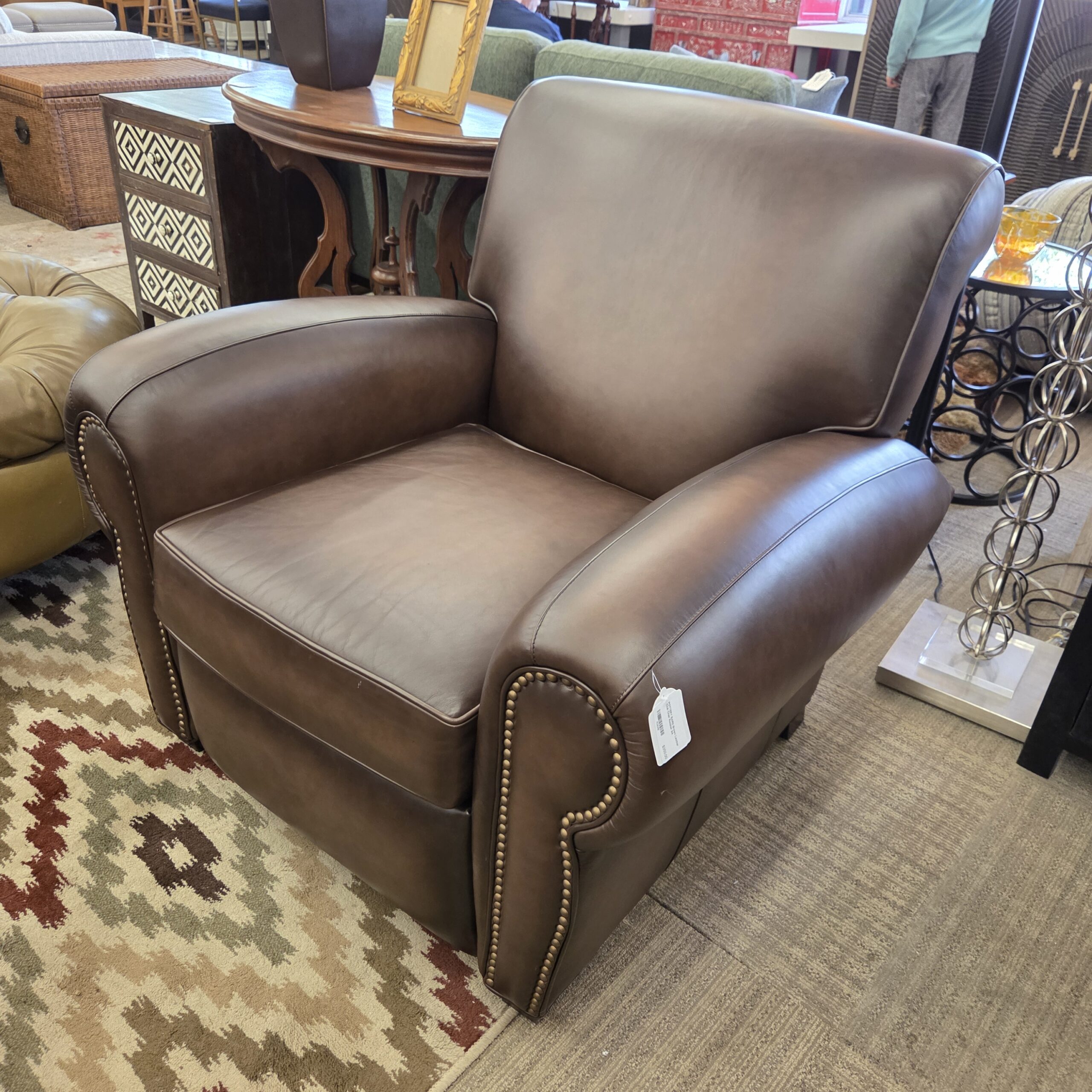 pottery barn brown leather club chair recliner