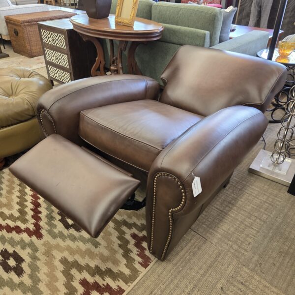 pottery barn brown leather club chair recliner