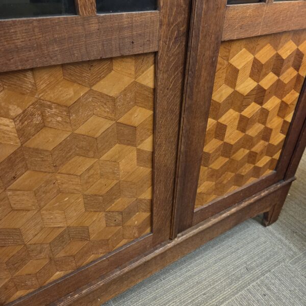 antique oak parquet beveled door cabinet