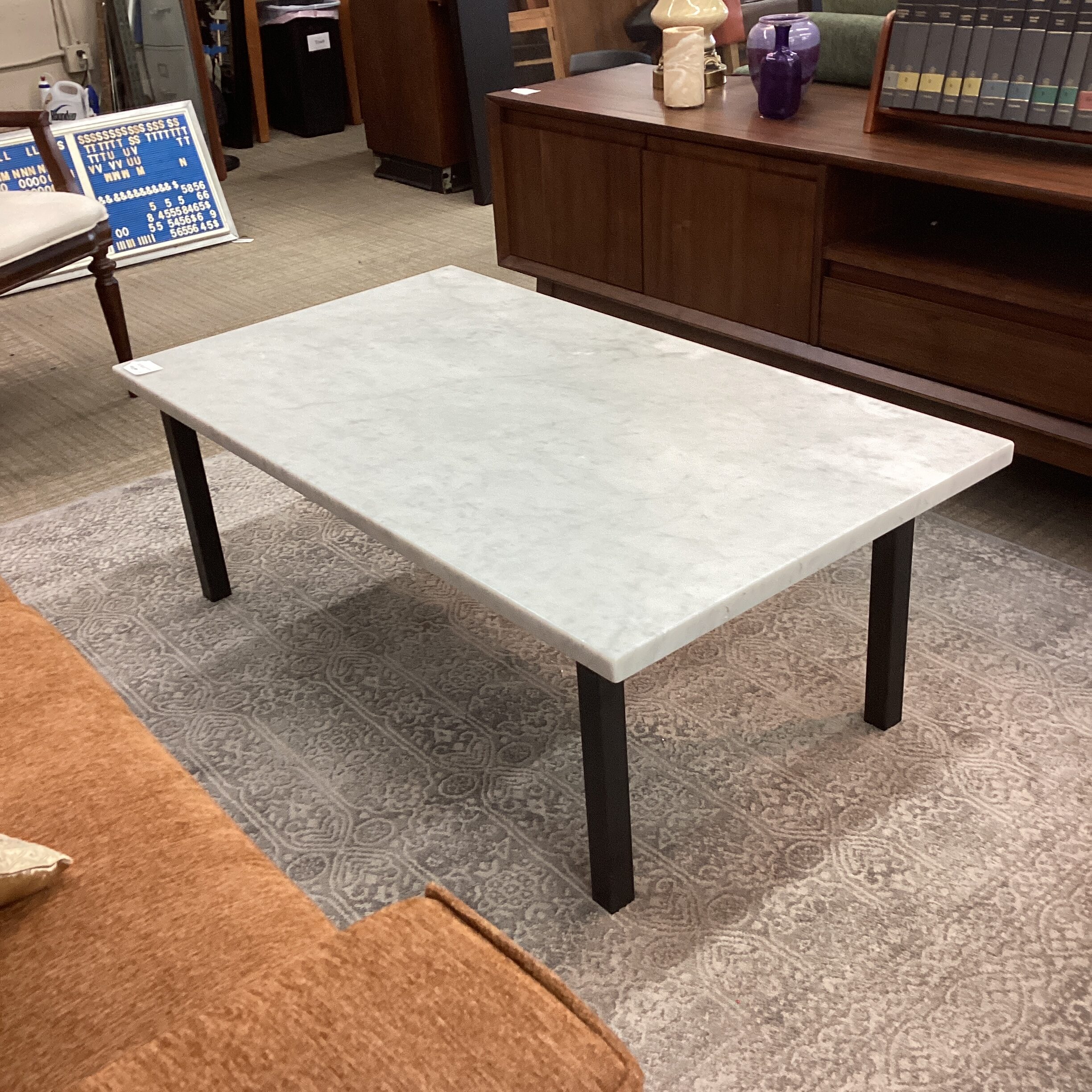 thick marble top & metal base coffee table