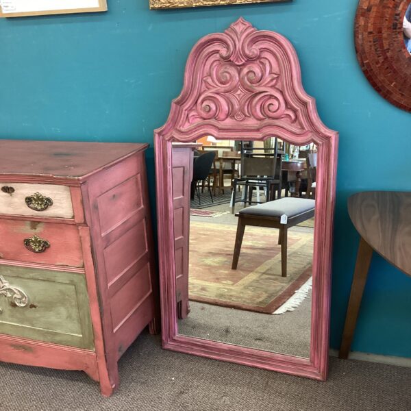 french rustic pink & green dresser w/mirror