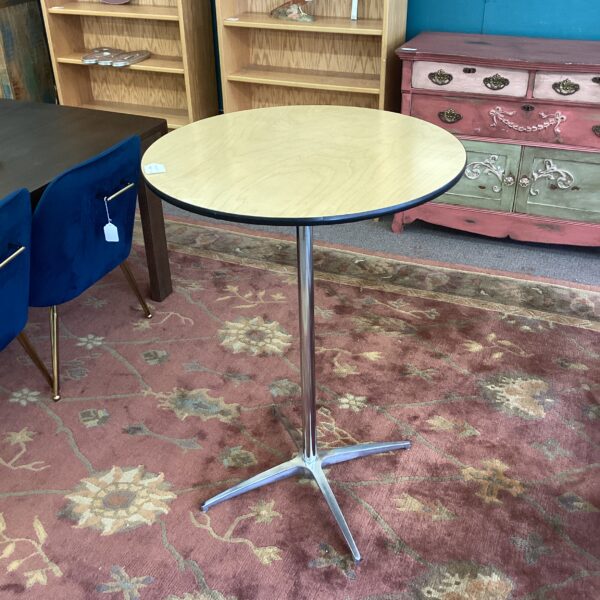 blonde wood laminate chrome base bar table