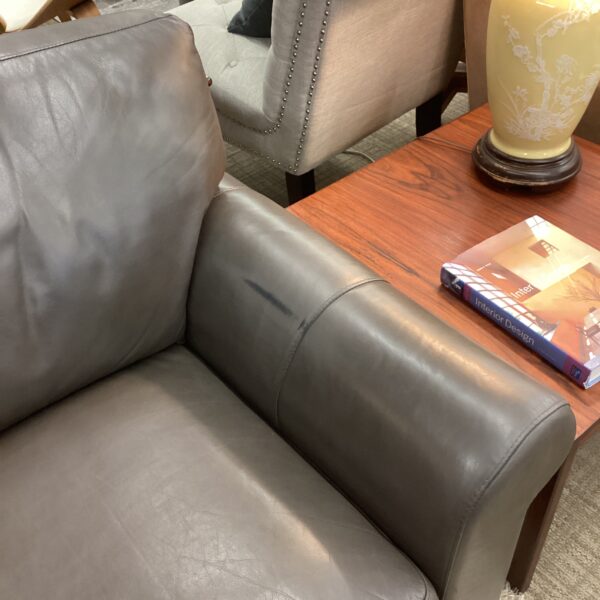 taupey grey leather rolled arm sofa (as is)