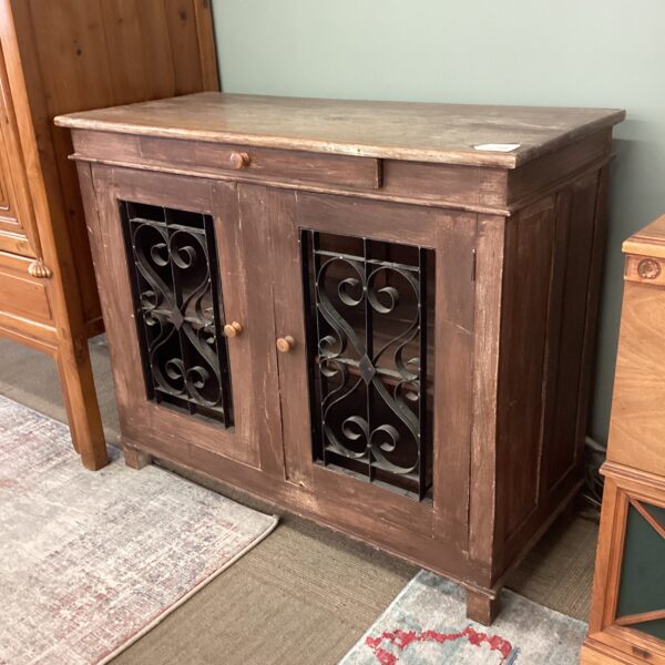 rustic wrought iron panel cabinet