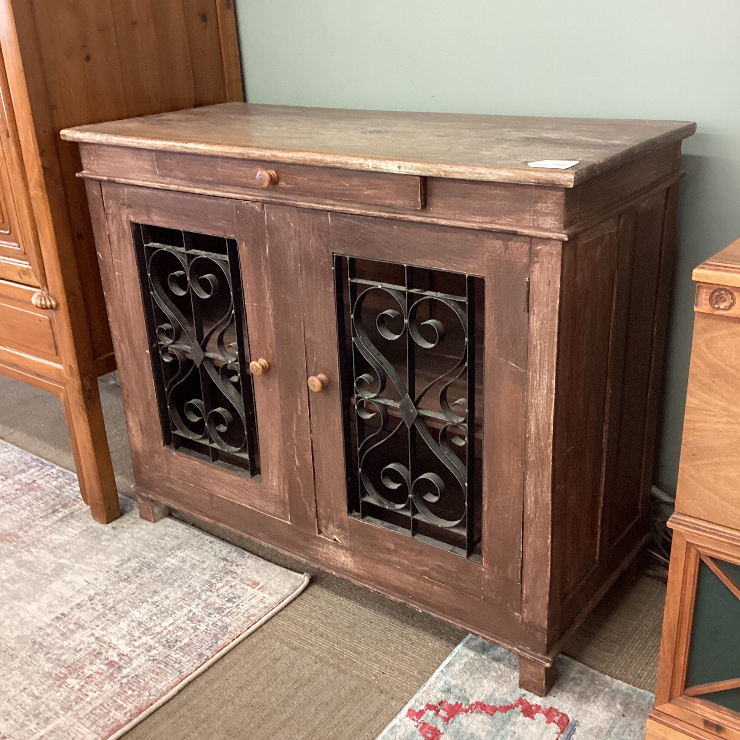 rustic wrought iron panel cabinet