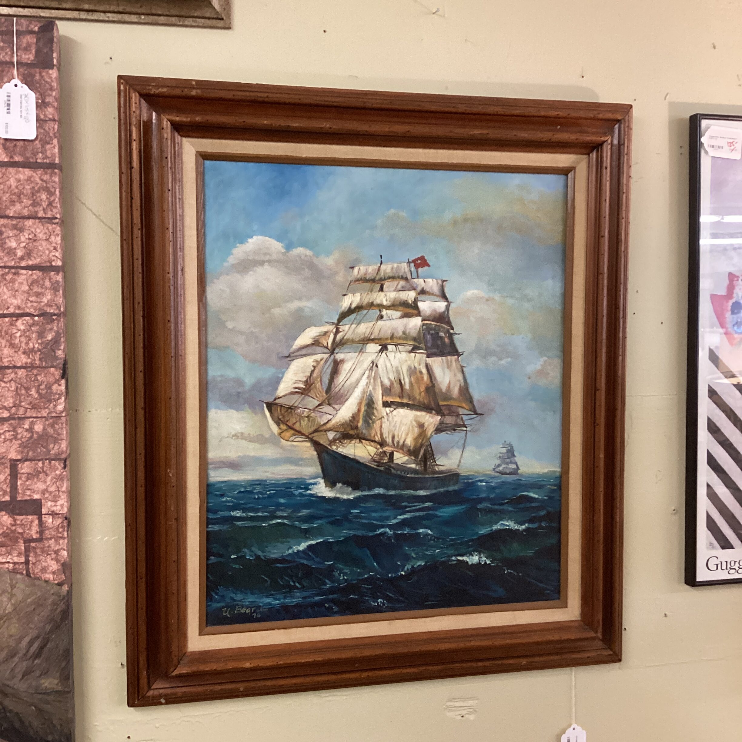 vintage signed ship painting