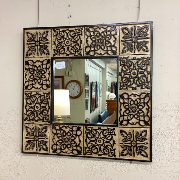 ornate black & beige squares design mirror