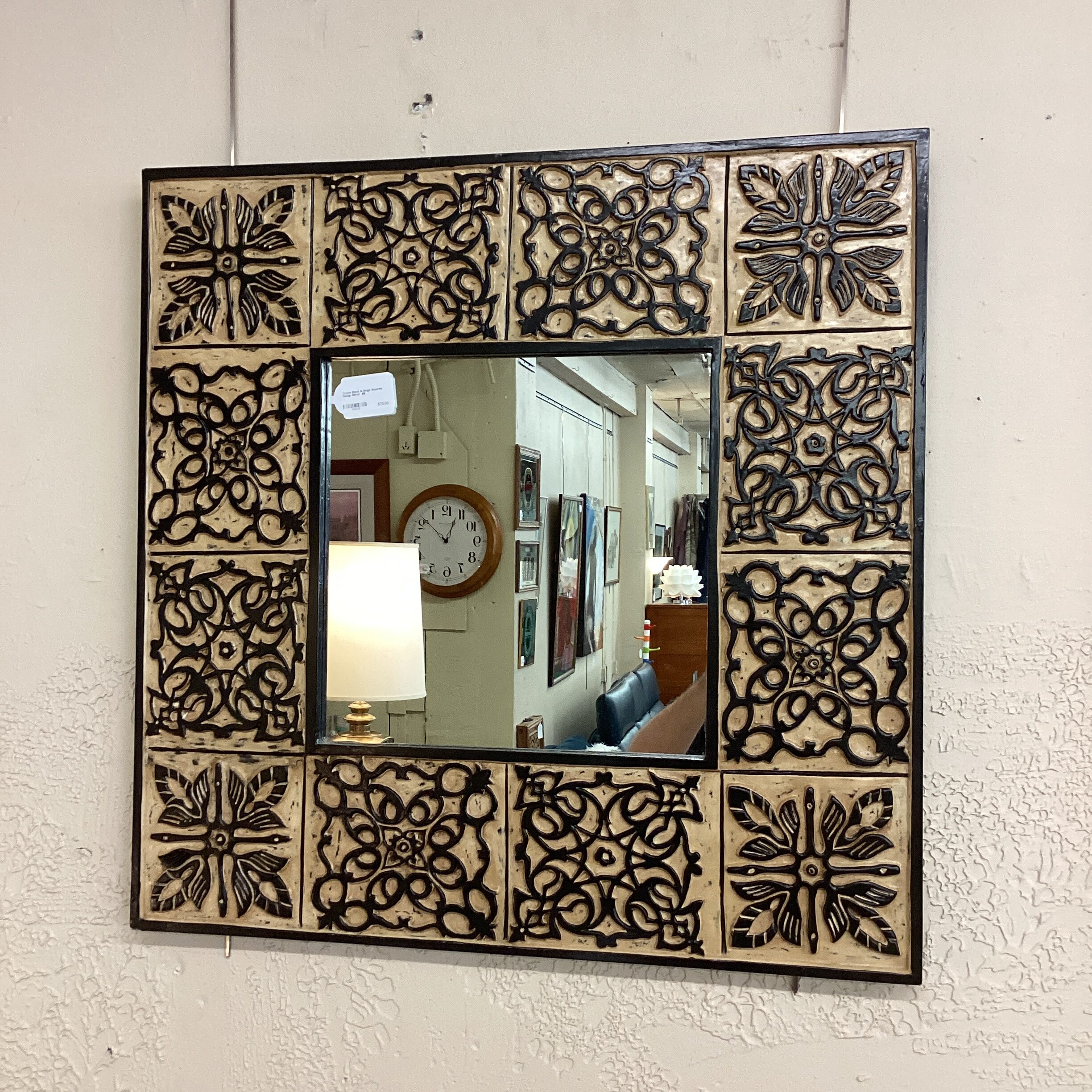 ornate black & beige squares design mirror