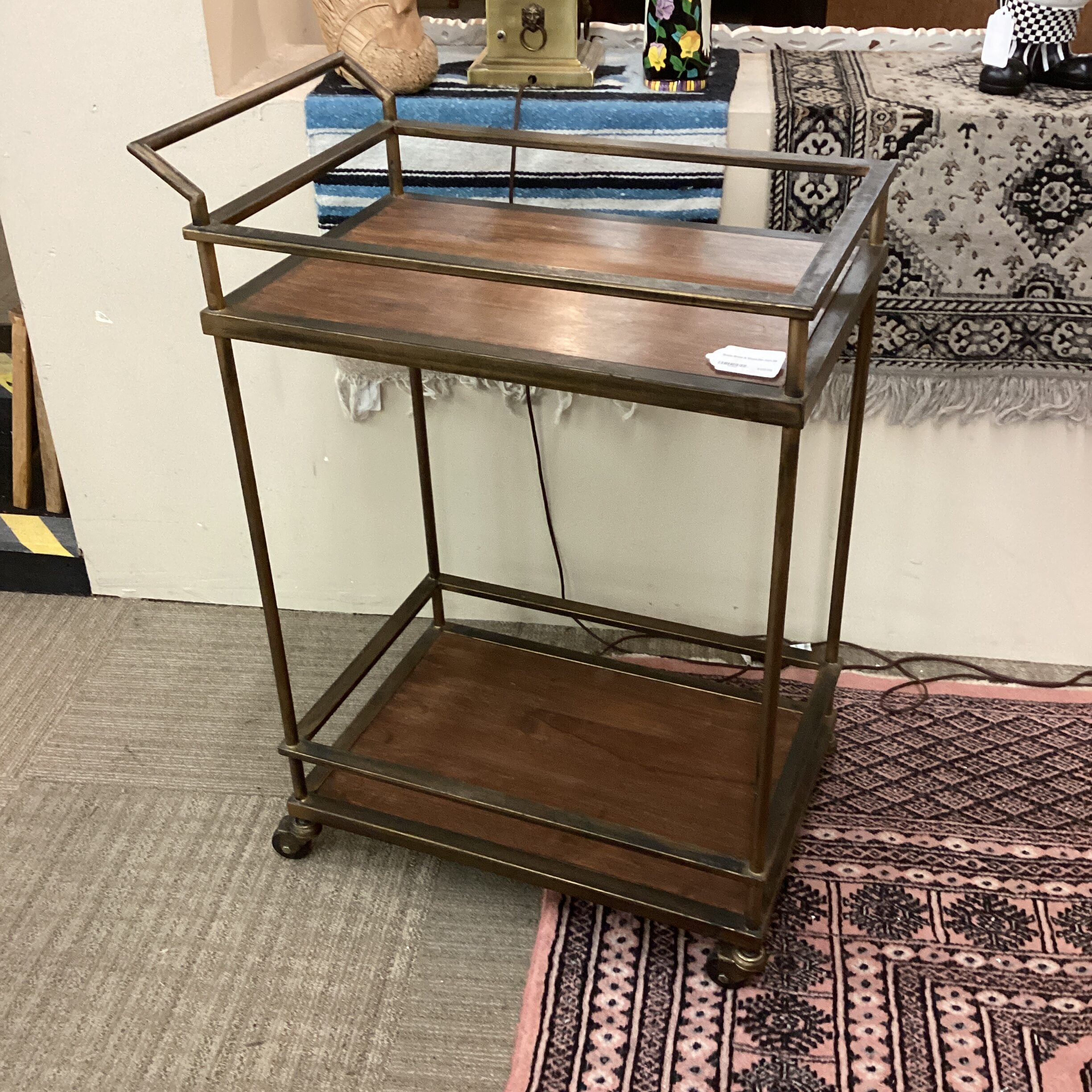 rustic brass & wood bar cart