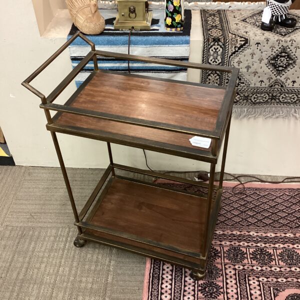 rustic brass & wood bar cart