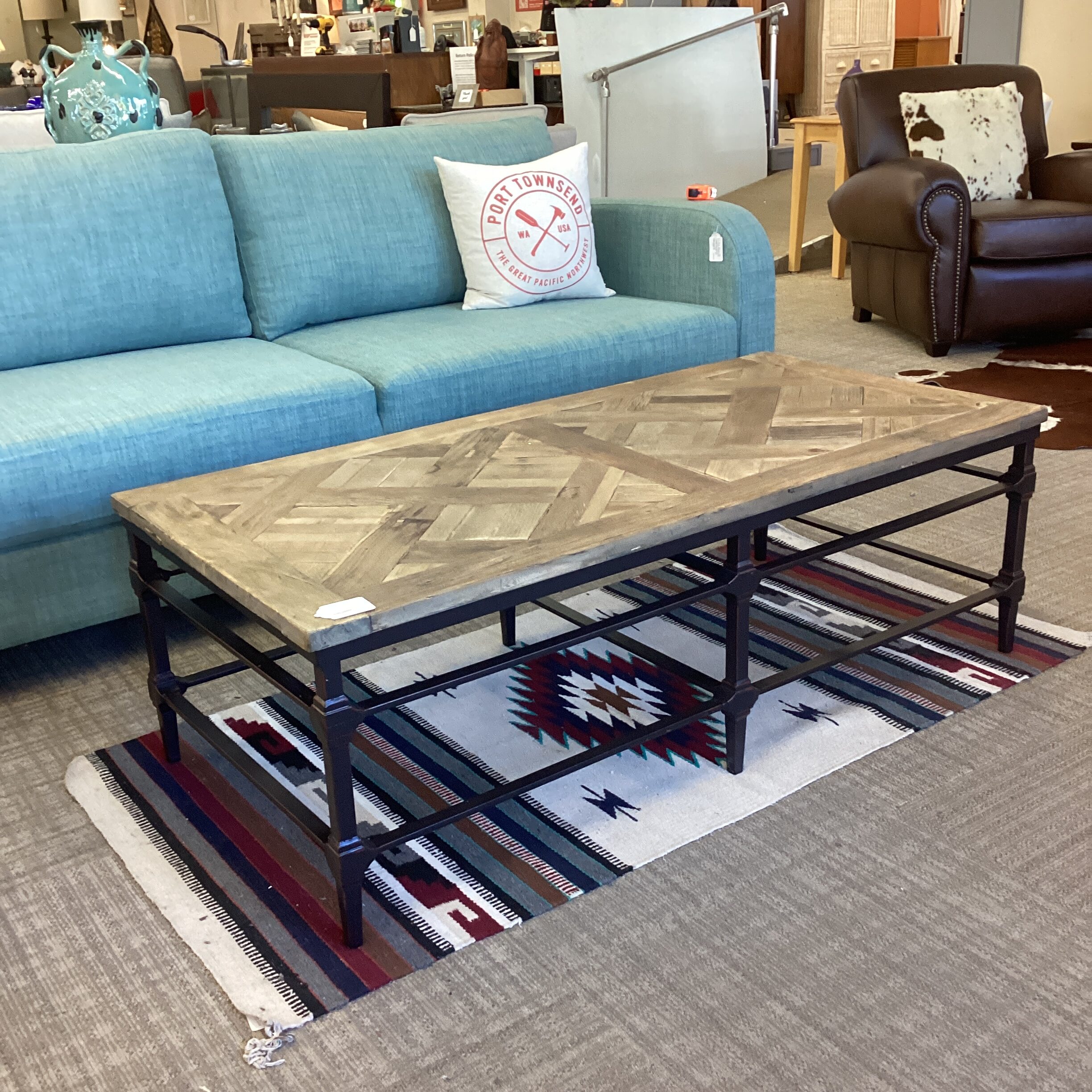 pottery barn parquet reclaimed wood coffee table