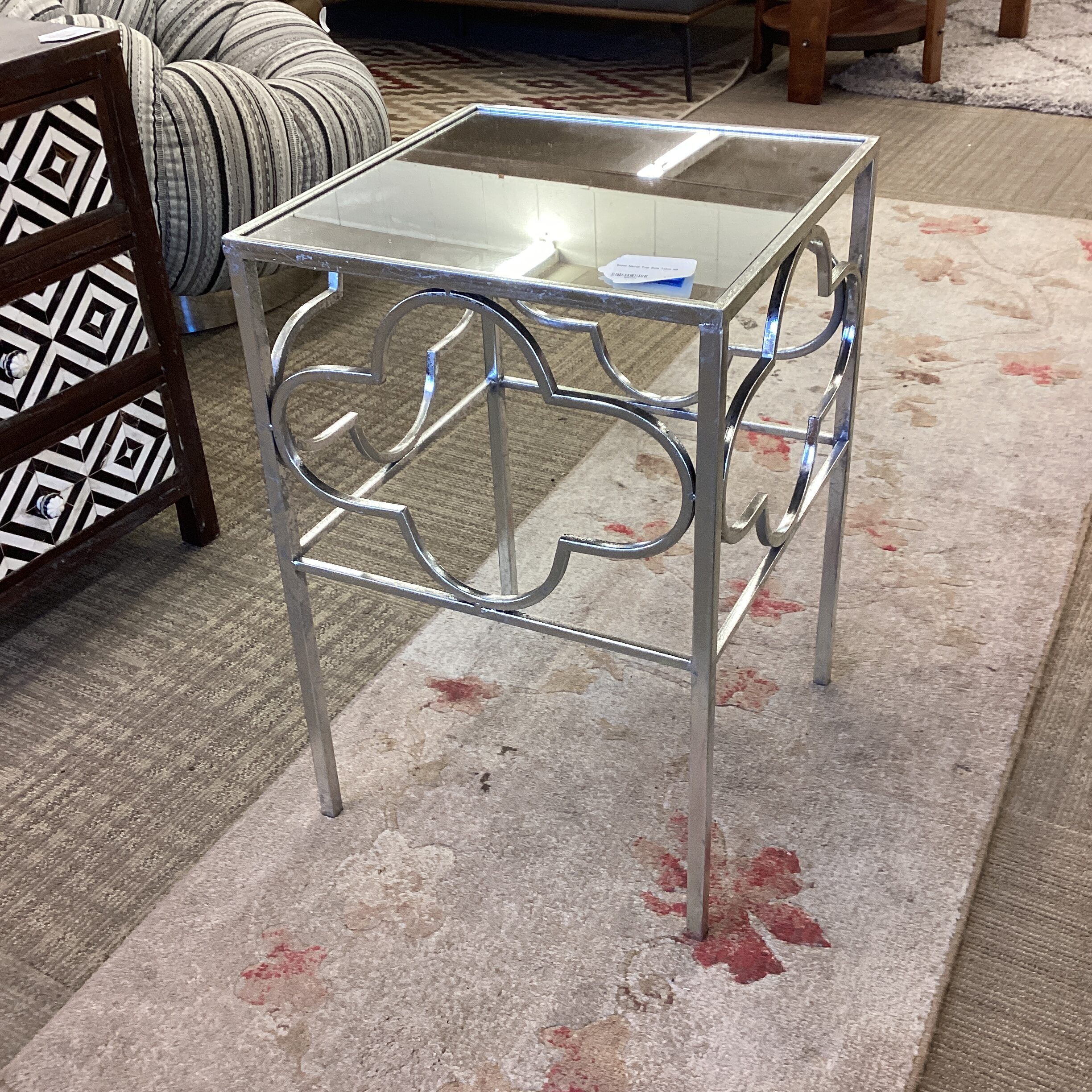 silver mirror top side table