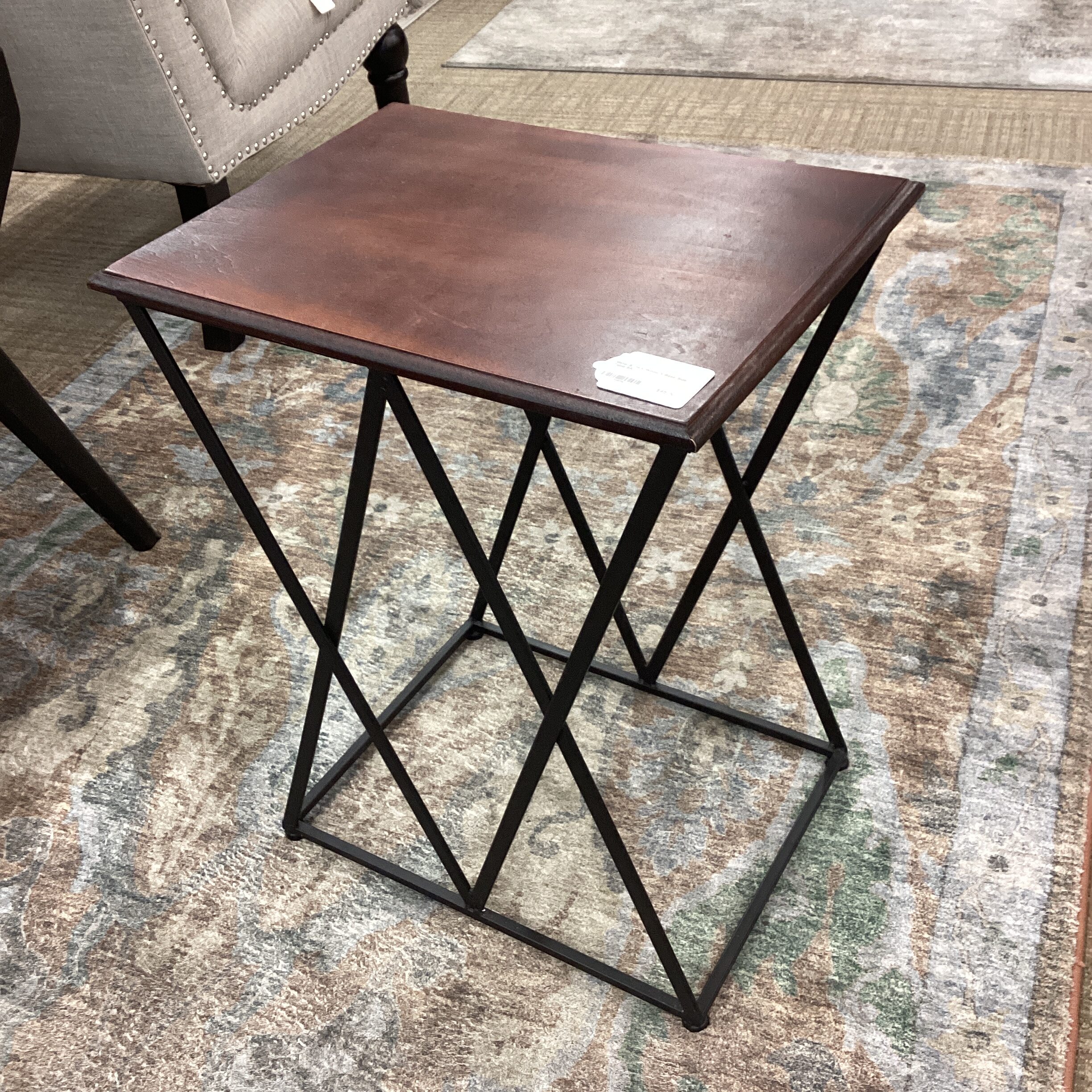metal & dark wood x base side table