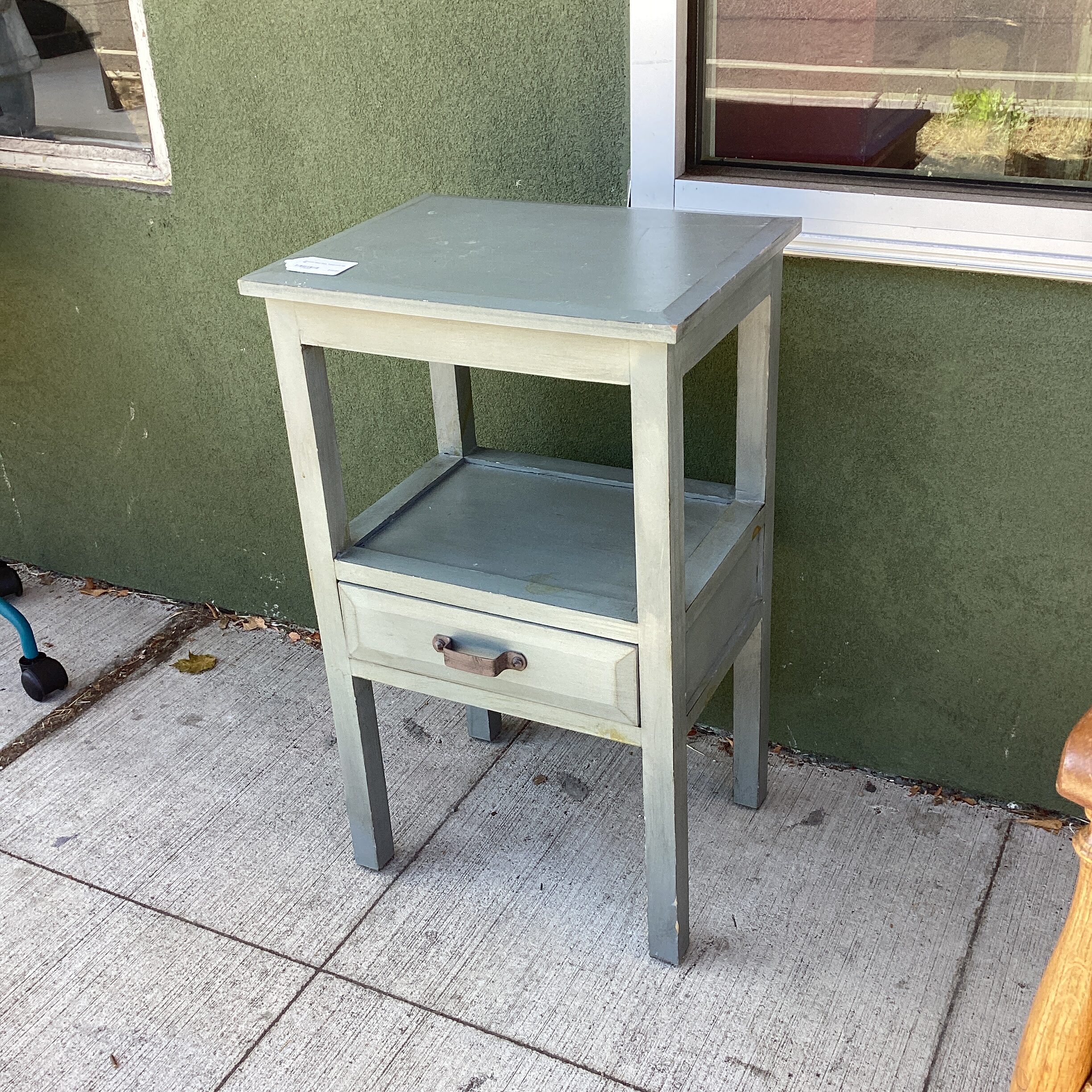 greyish blue side table (as is)