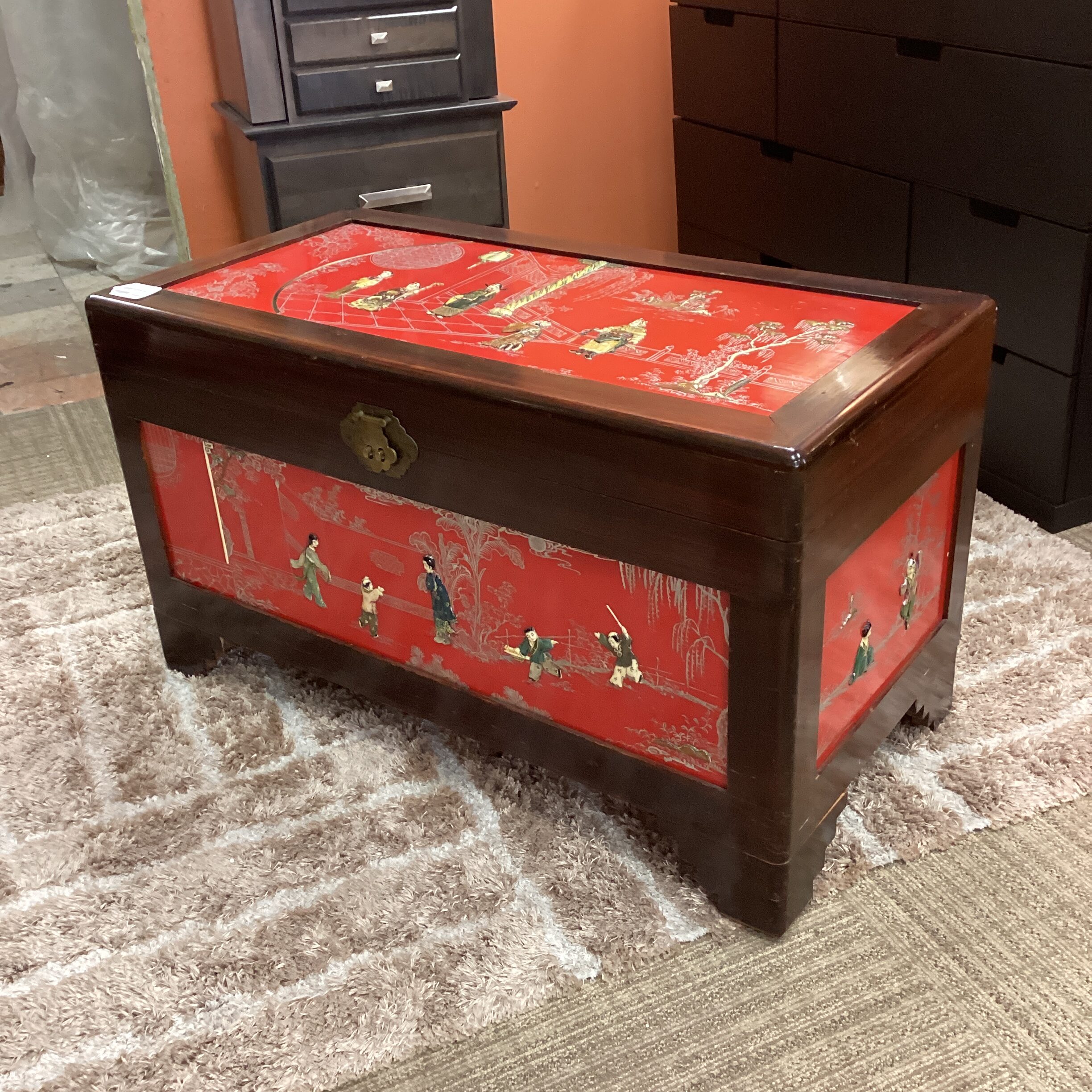 asian style red painted detail chest