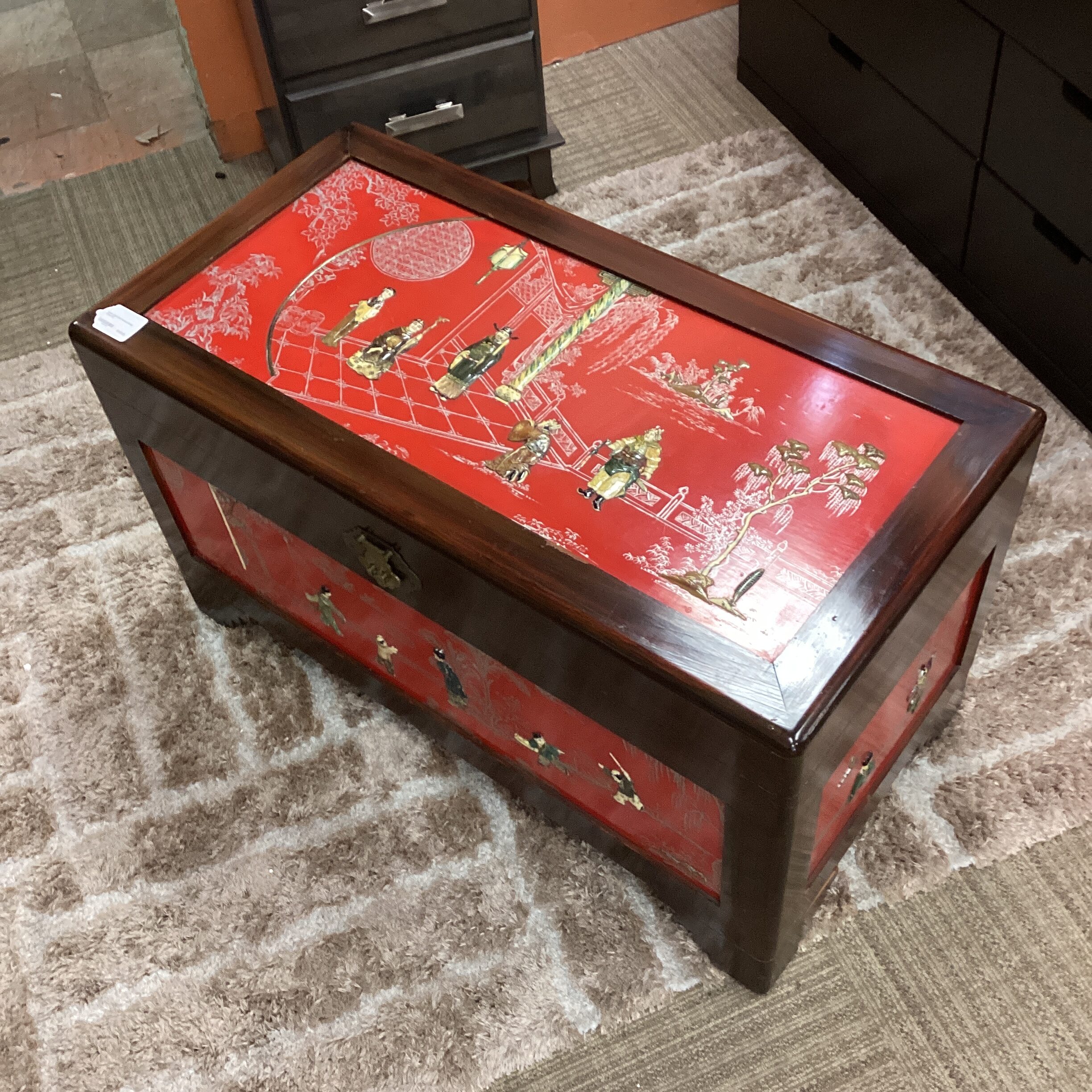 asian style red painted detail chest asian style red painted detail chest