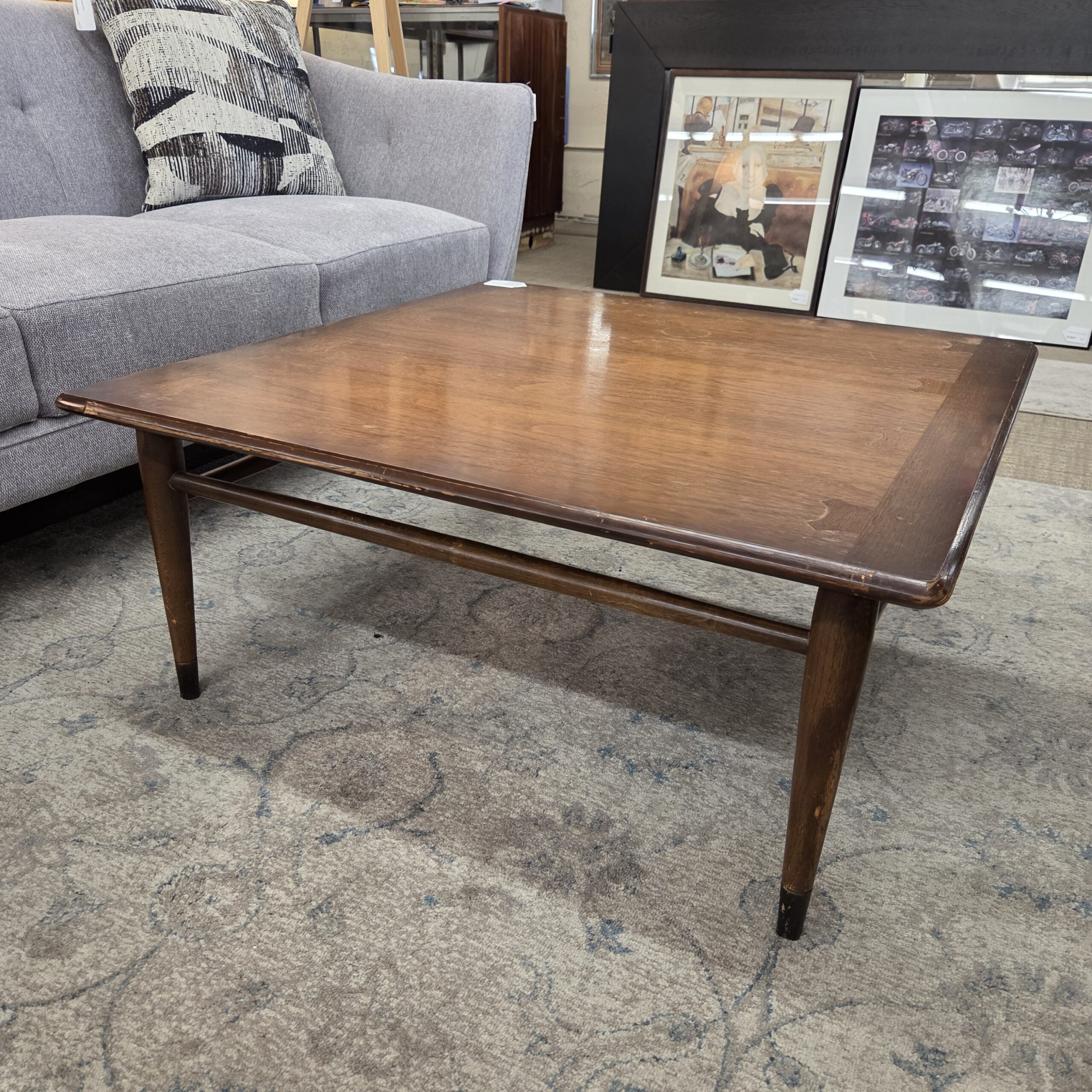 mcm large square walnut coffee table (as is)