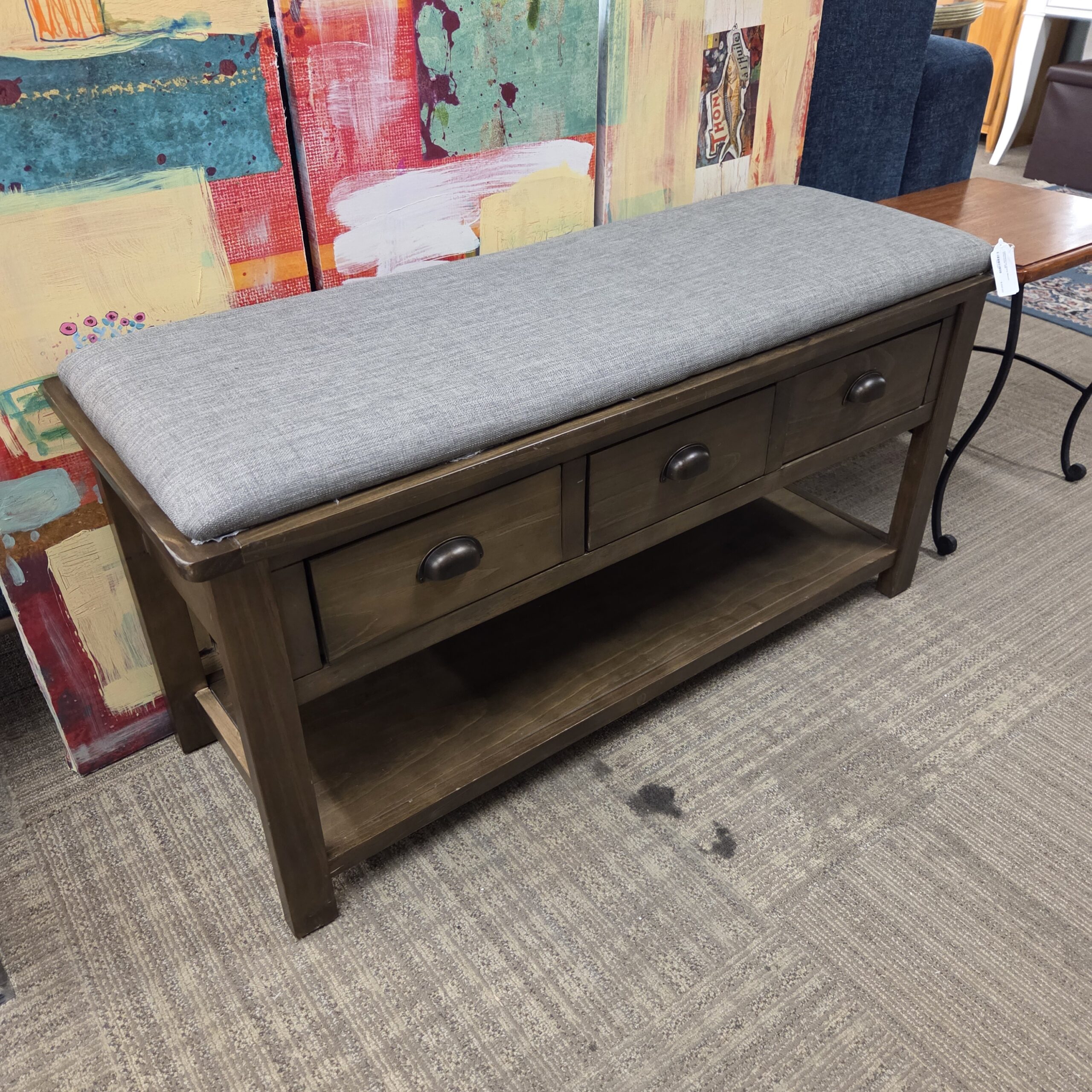 upholstered entry bench w/drawers