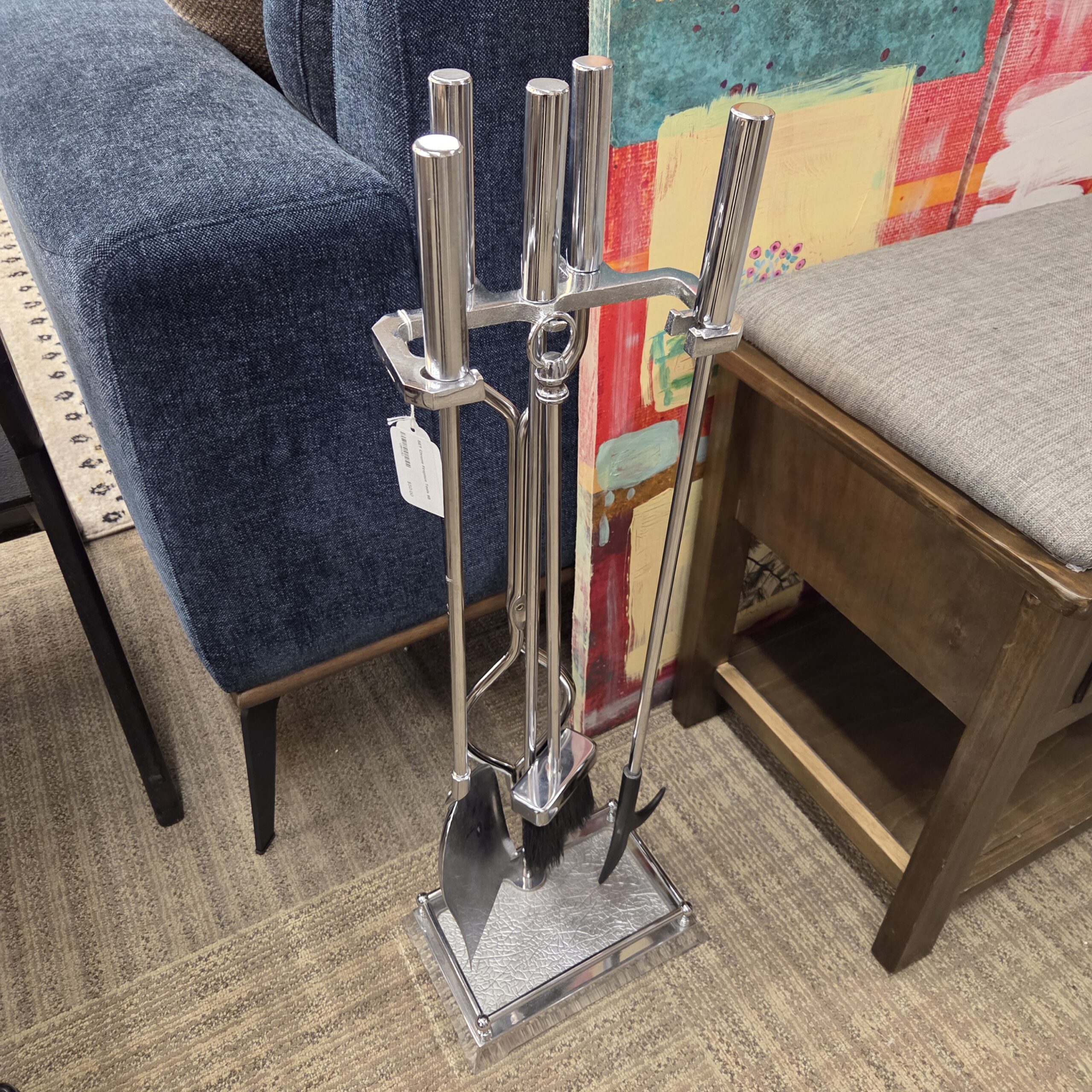 set of chrome fireplace tools