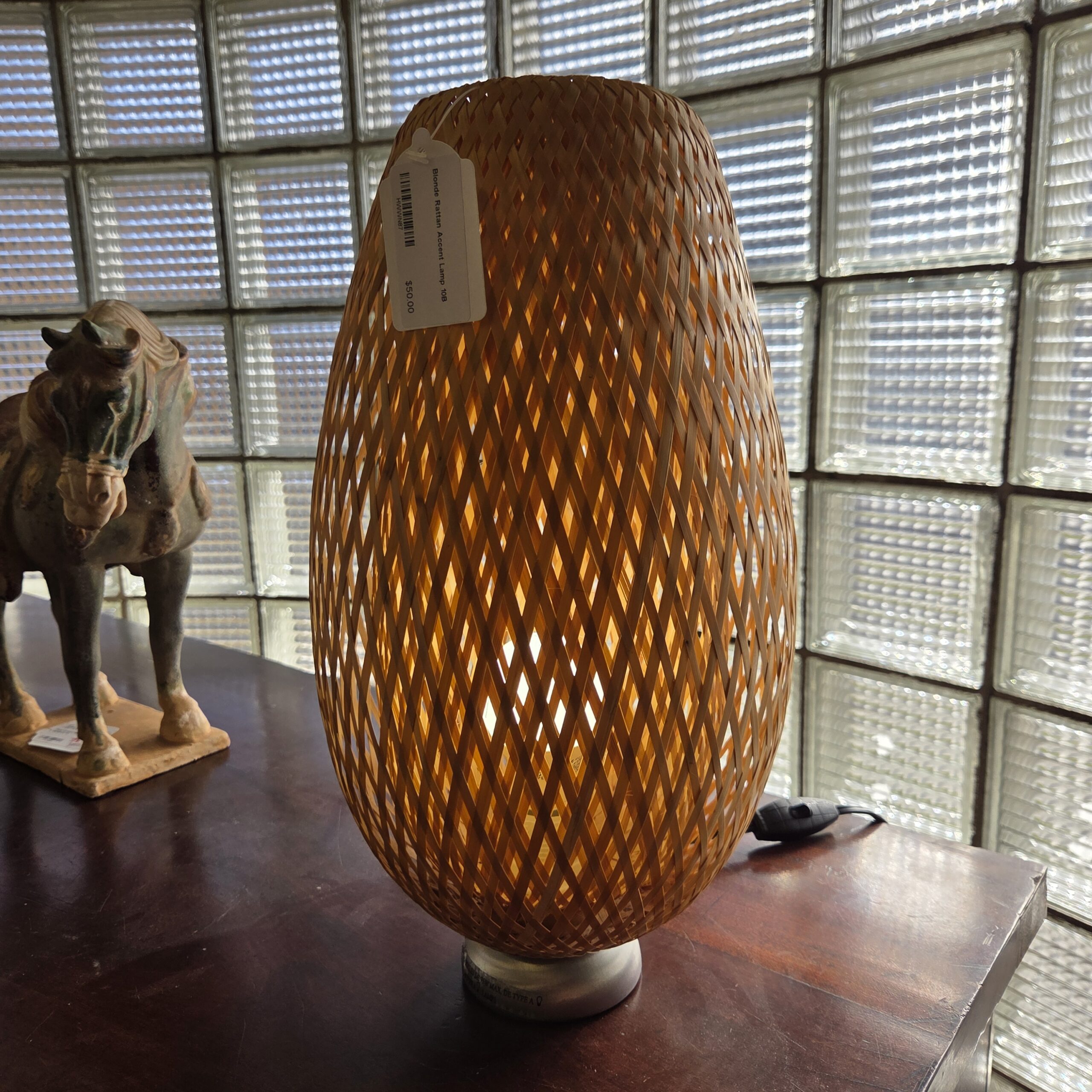 blonde rattan accent lamp