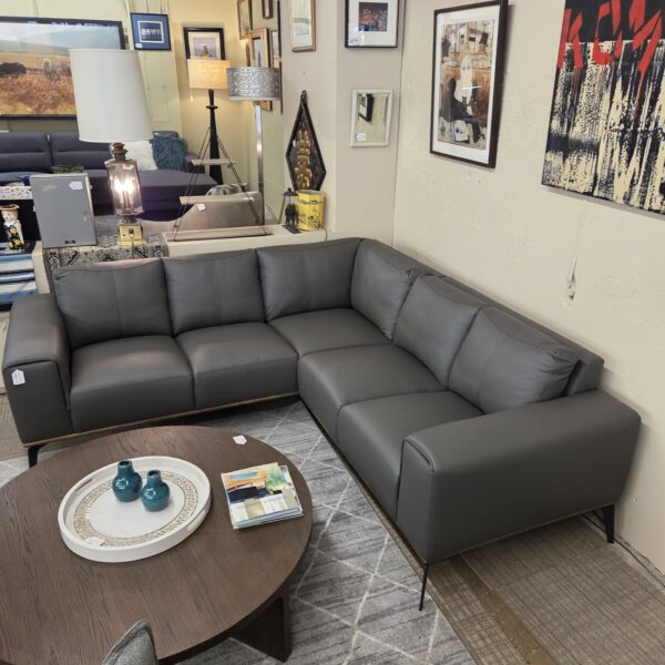 top grain gray mod leather sectional