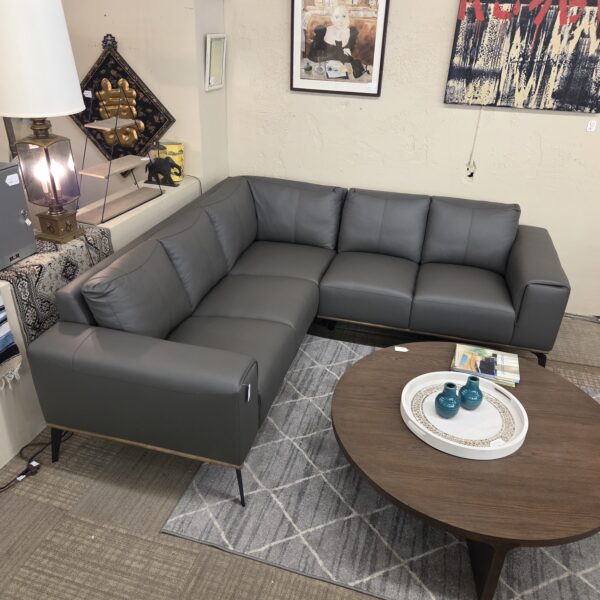 top grain gray mod leather sectional