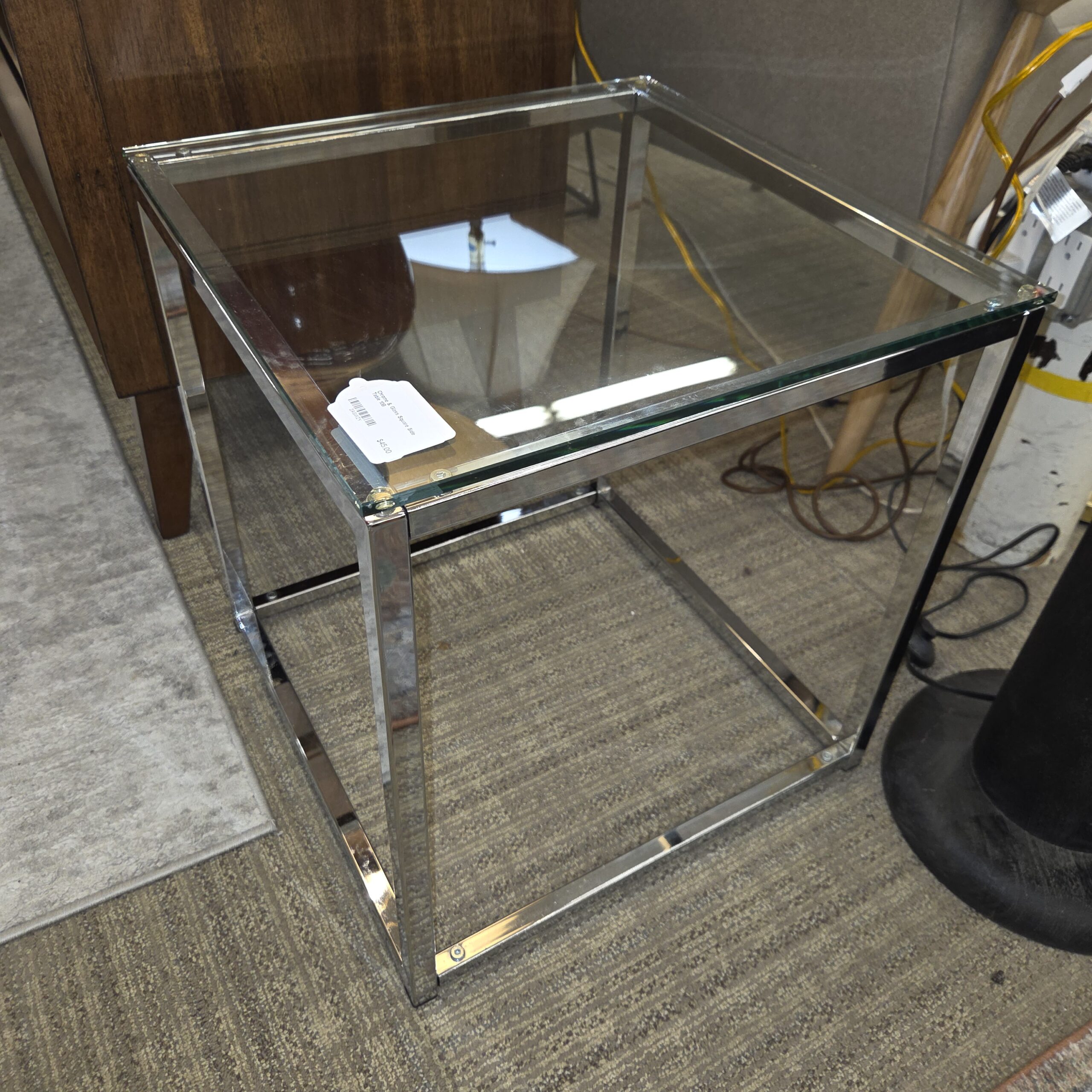 chrome & glass square side table