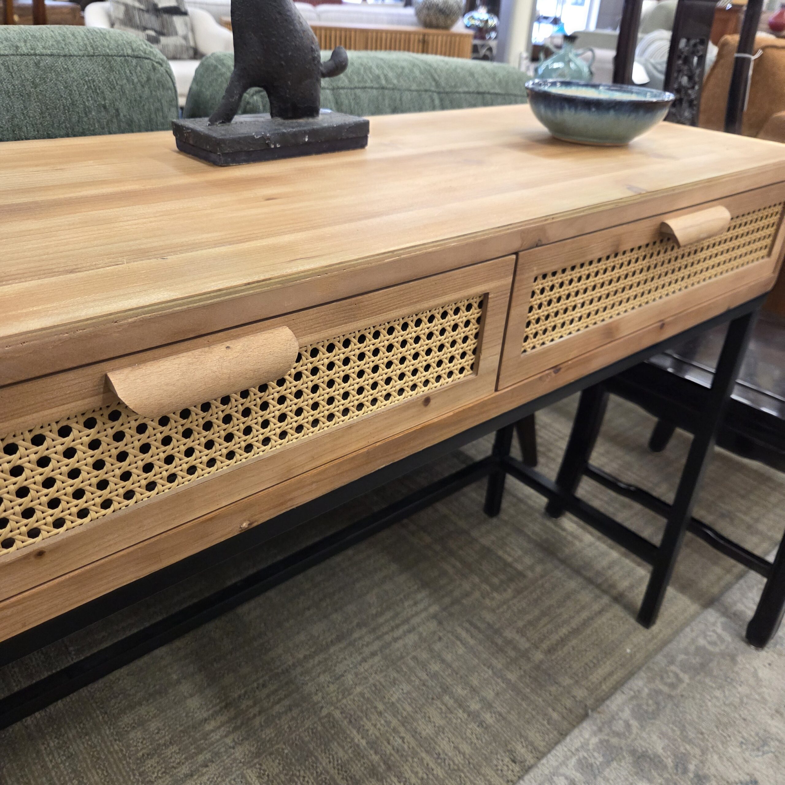blonde rattan front drawers console table blonde rattan front drawers console table