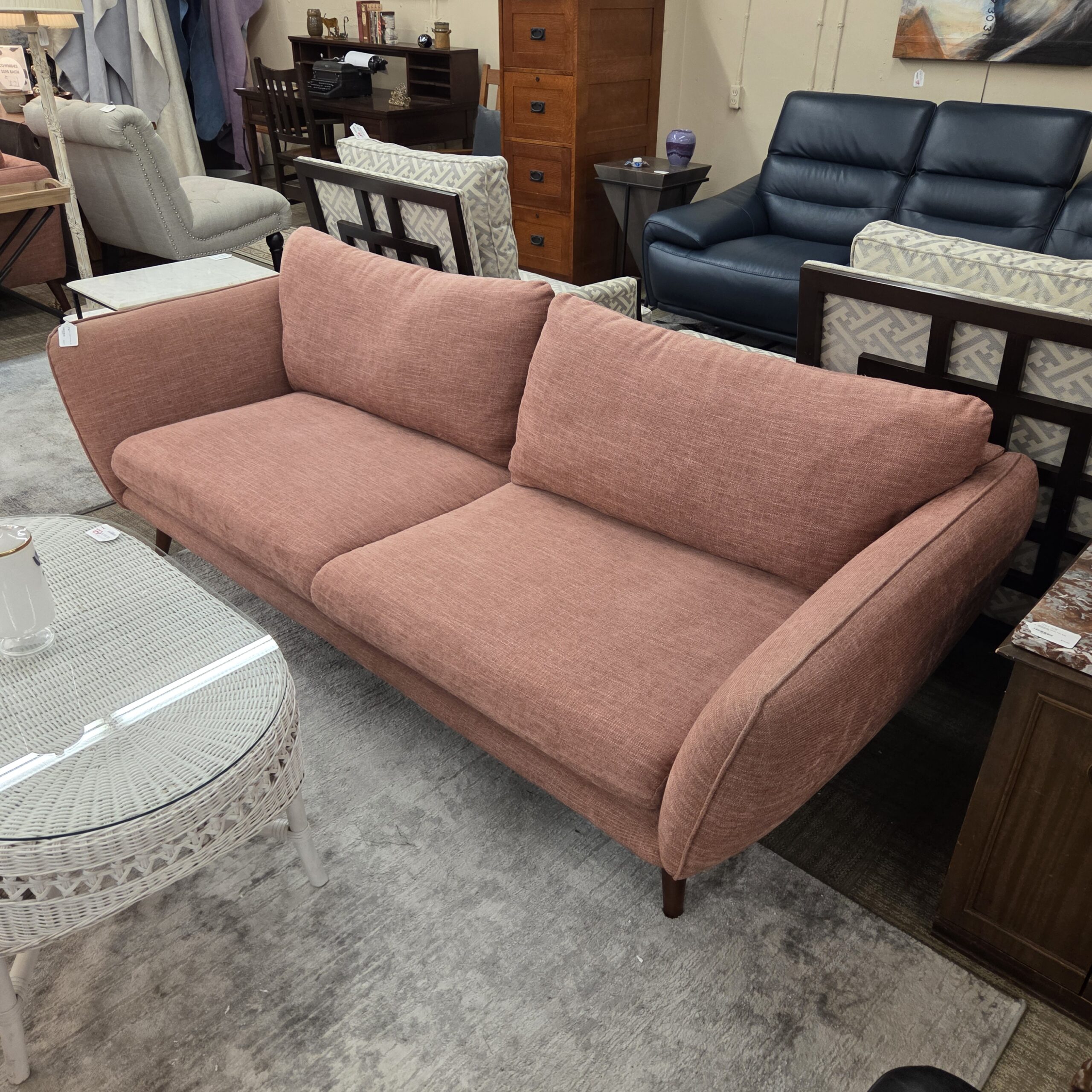 dusty rose angled arm sofa (as is)