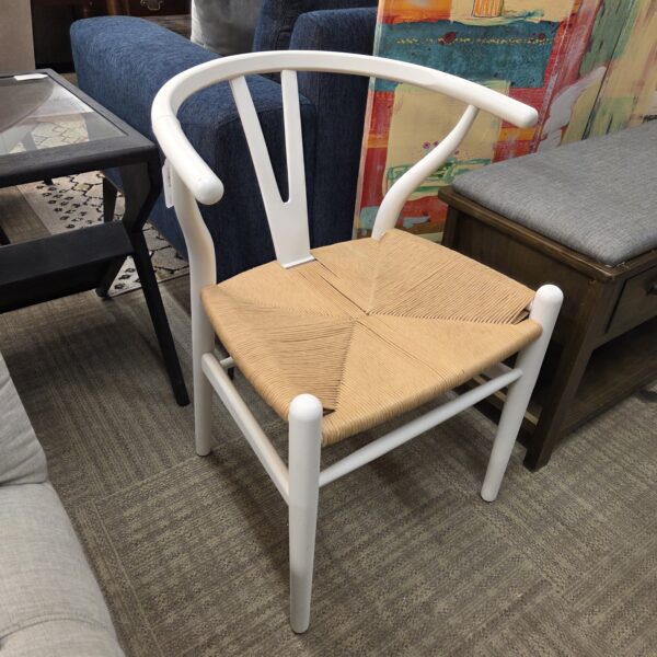 white wishbone woven seat chair