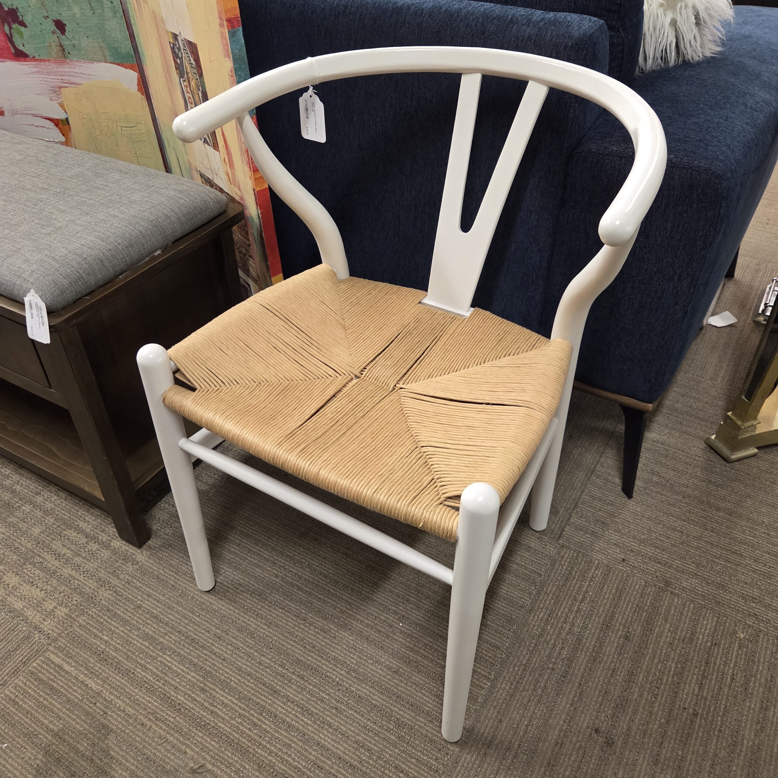 white wishbone woven seat chair