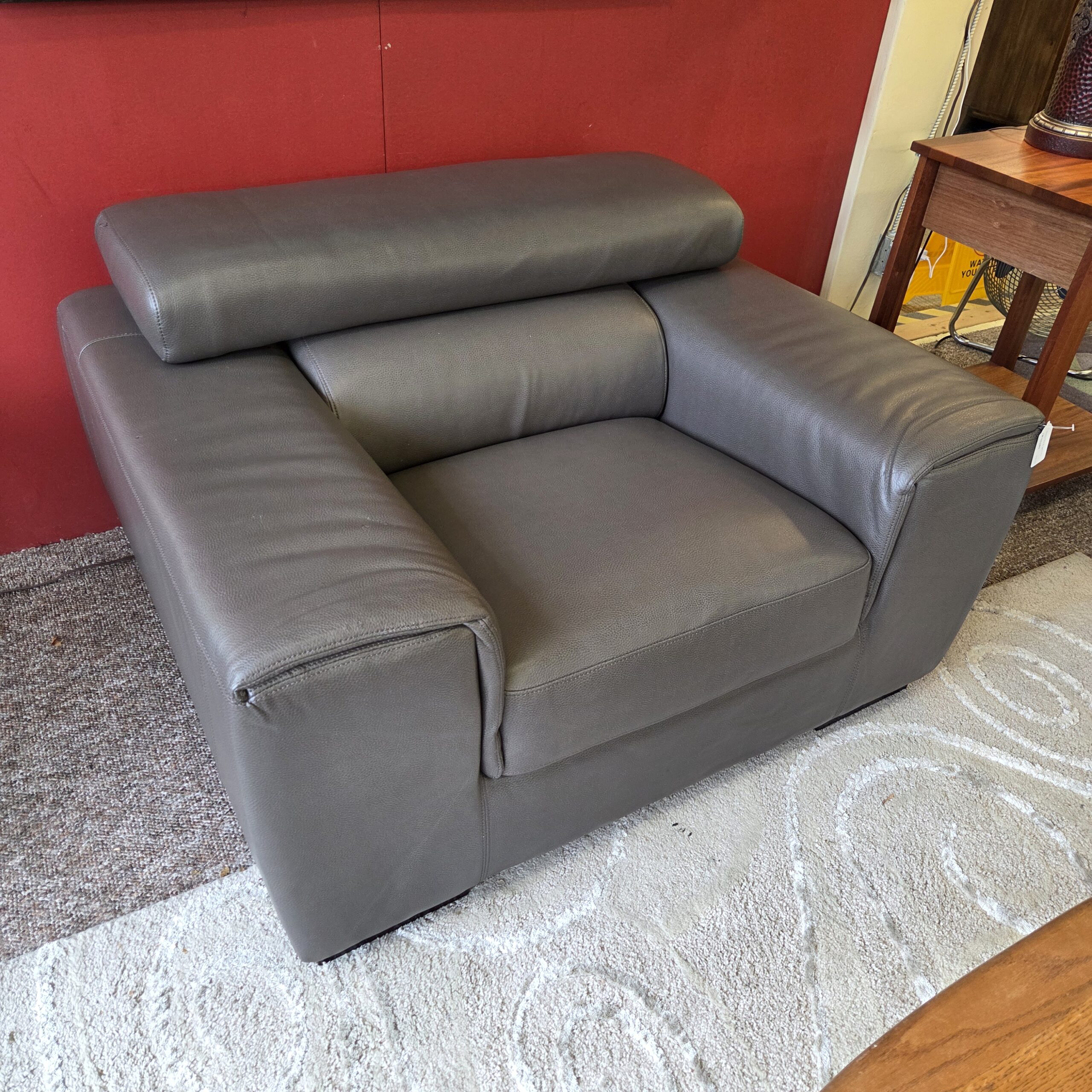 chunky charcoal leatherette armchair (as is) chunky charcoal leatherette armchair (as is)