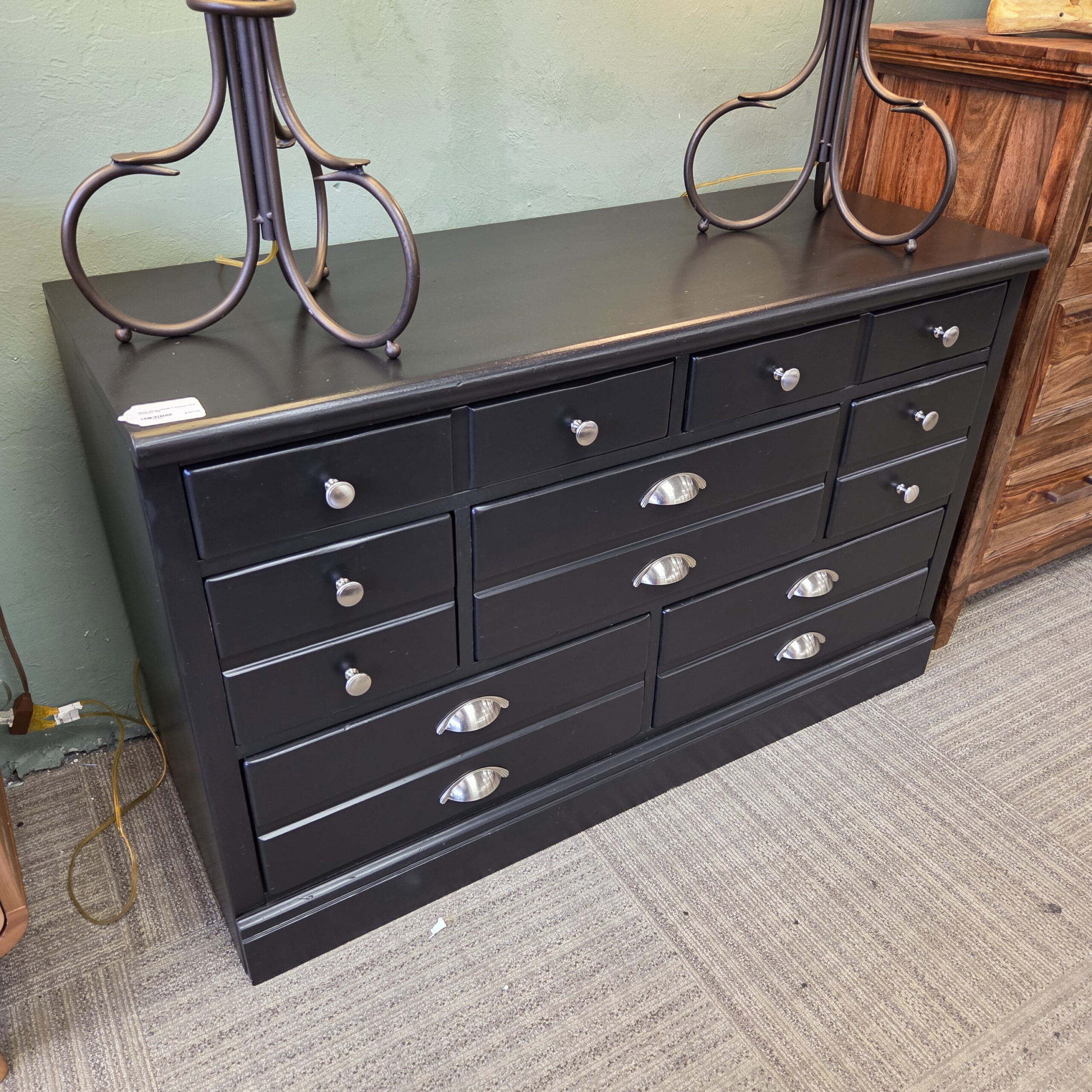 black silver handle 7drawer low lowboy