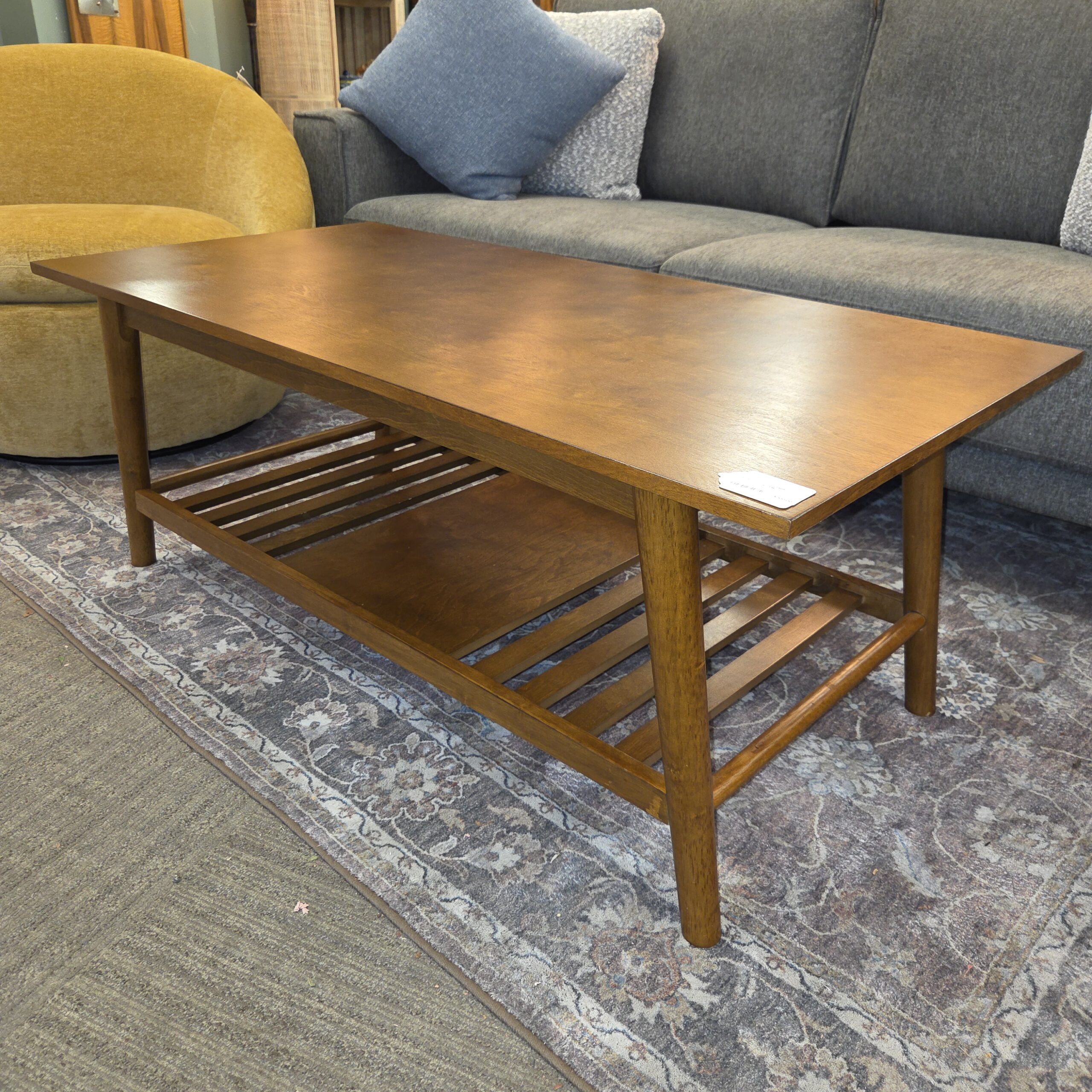 mcm style coffee table w/slatted shelf