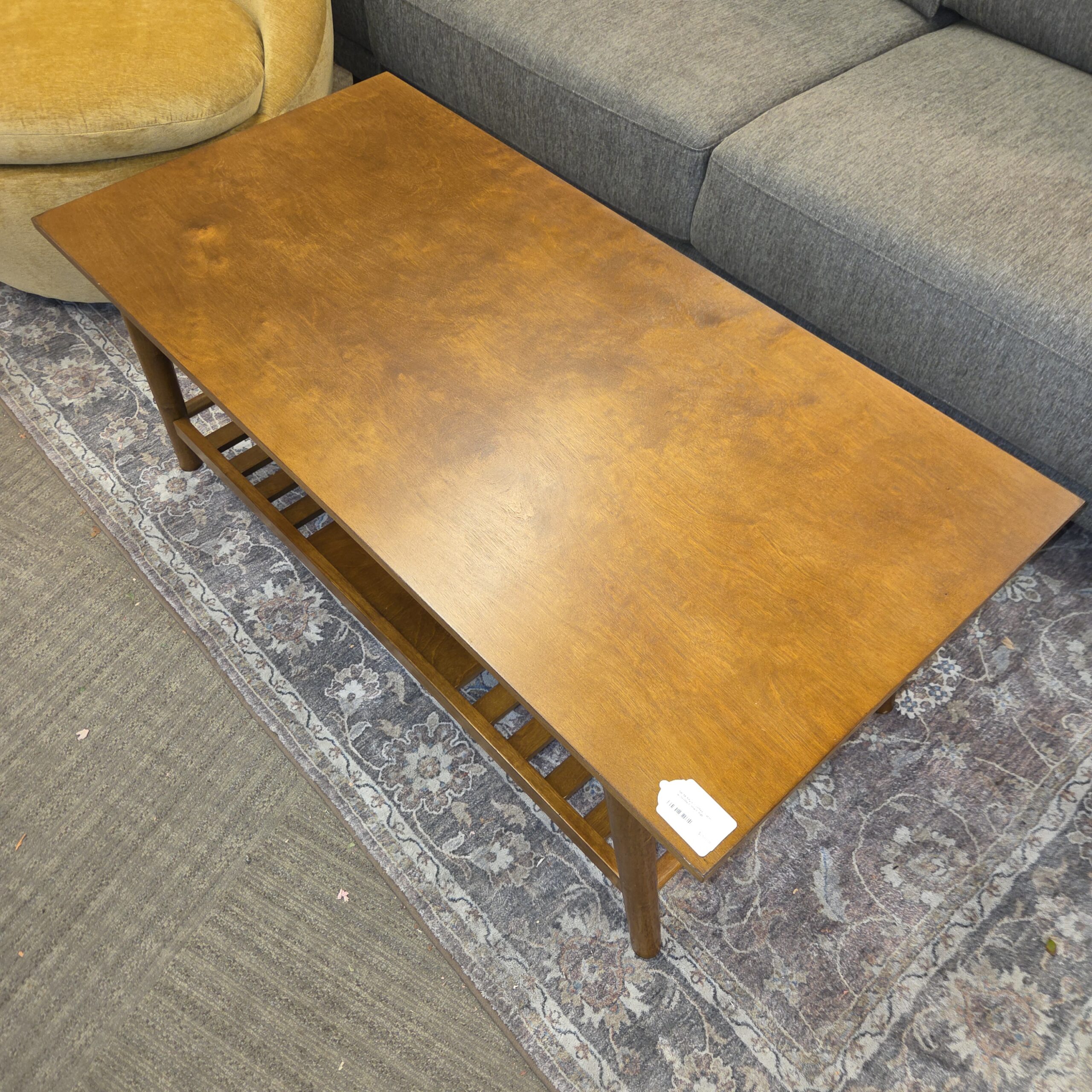 mcm style coffee table w/slatted shelf mcm style coffee table w/slatted shelf