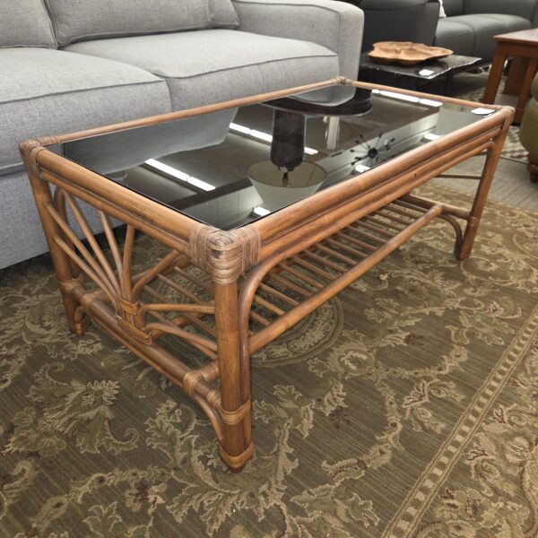 bamboo coffee table w/smokey glass
