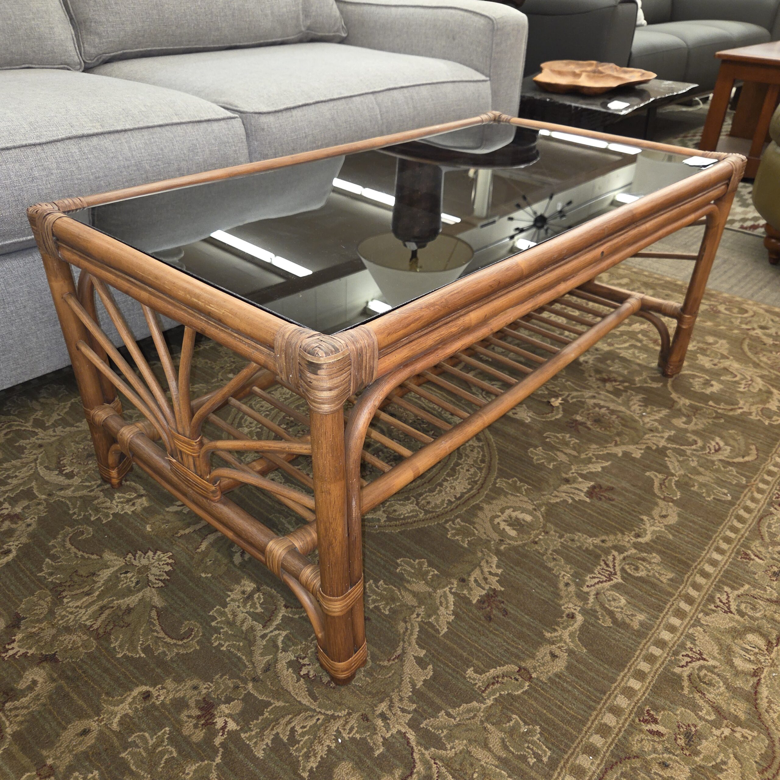 bamboo coffee table w/smokey glass
