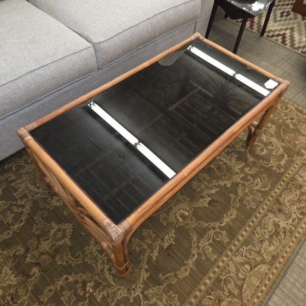 bamboo coffee table w/smokey glass