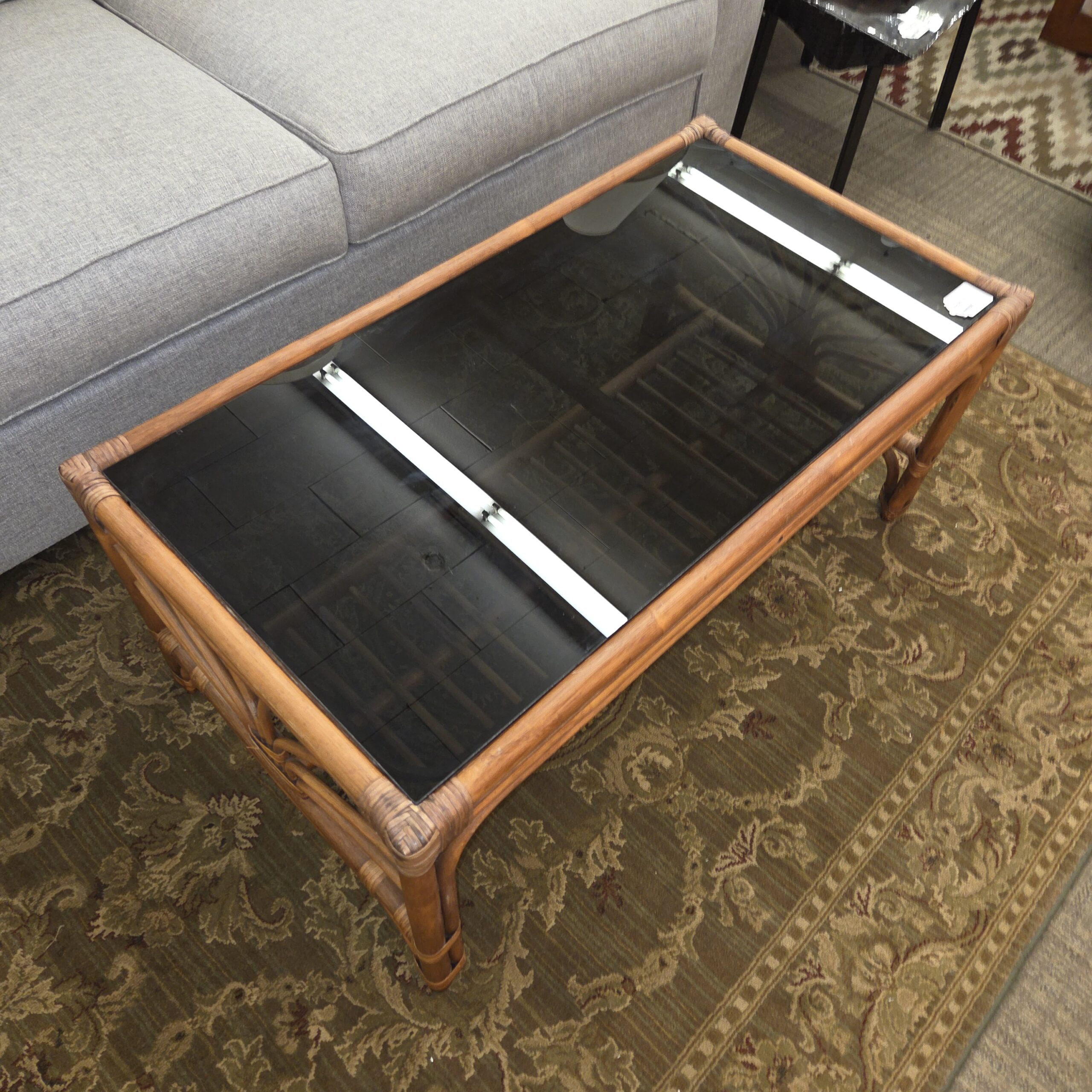 bamboo coffee table w/smokey glass bamboo coffee table w/smokey glass