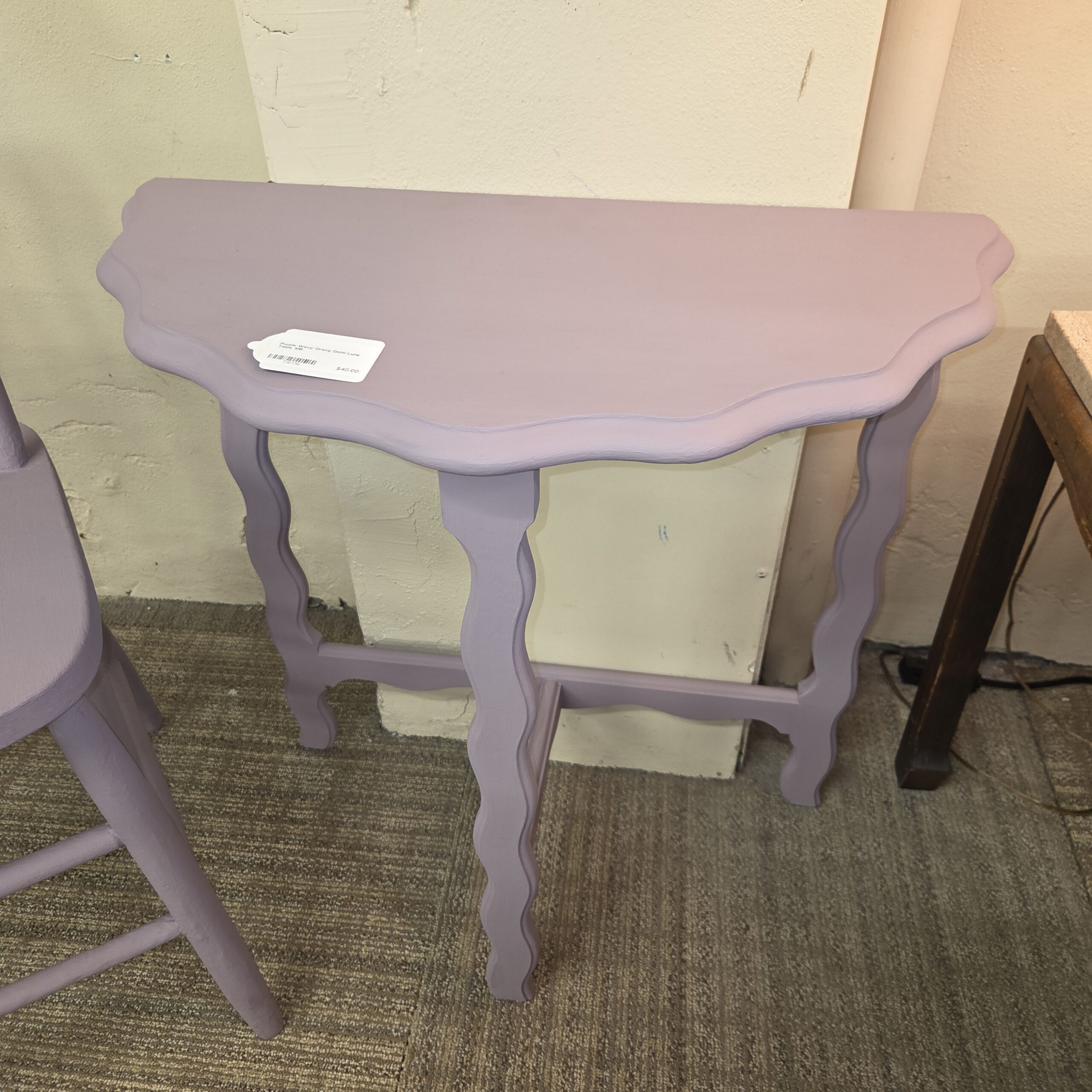 purple wavy gravy demilune table