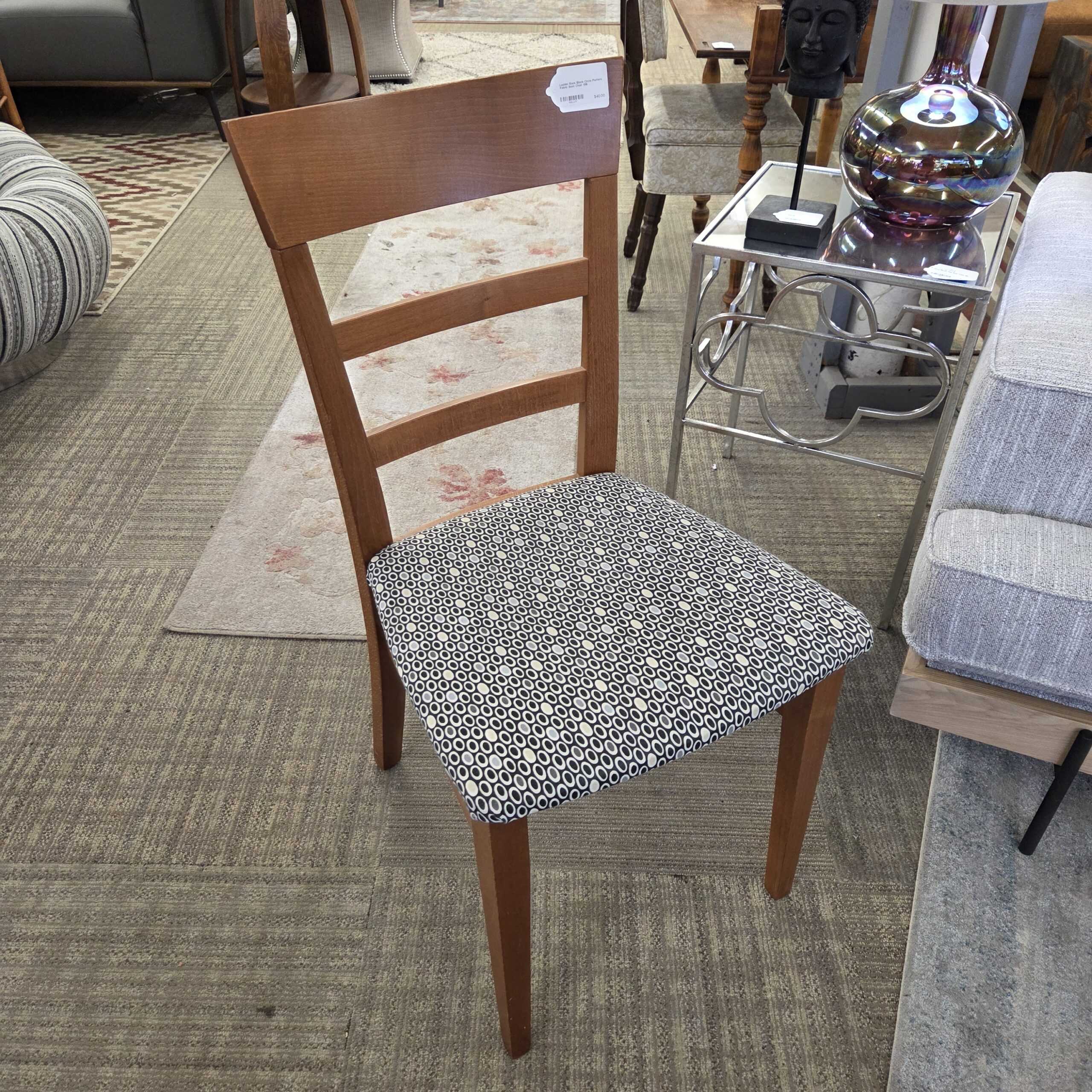 ladder back black circle pattern seat chair