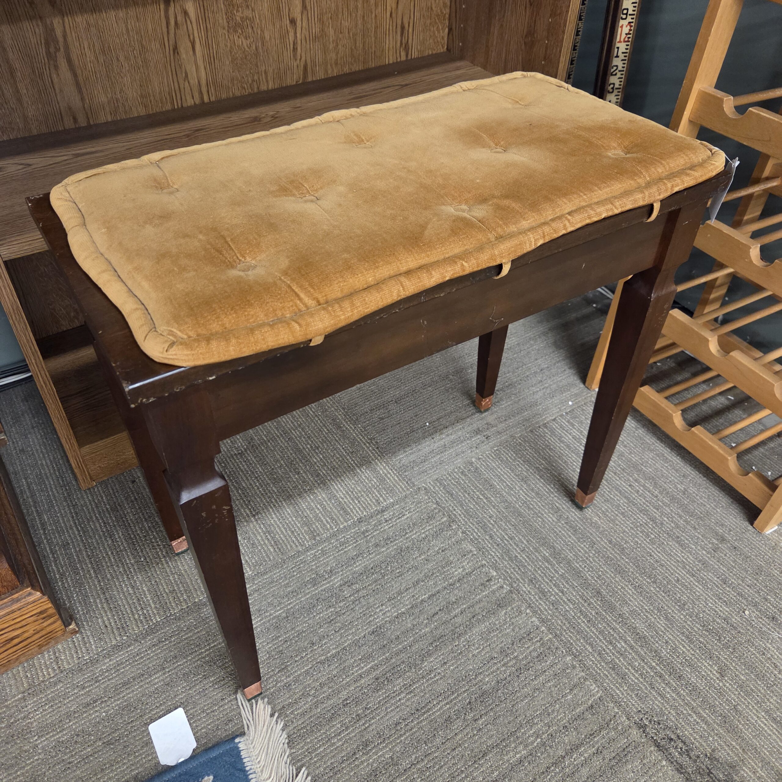 vintage piano bench w/mustard cushion