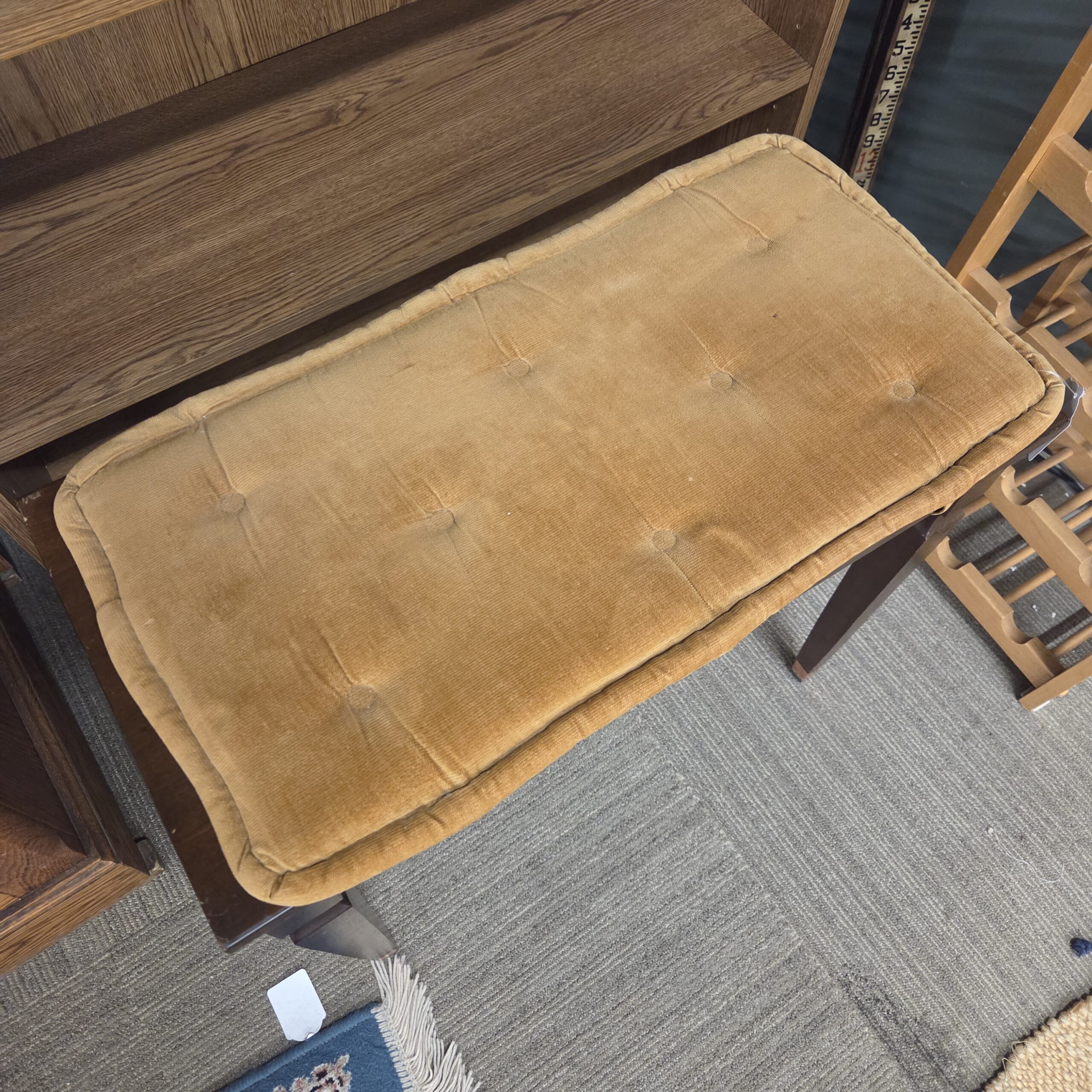 vintage piano bench w/mustard cushion vintage piano bench w/mustard cushion